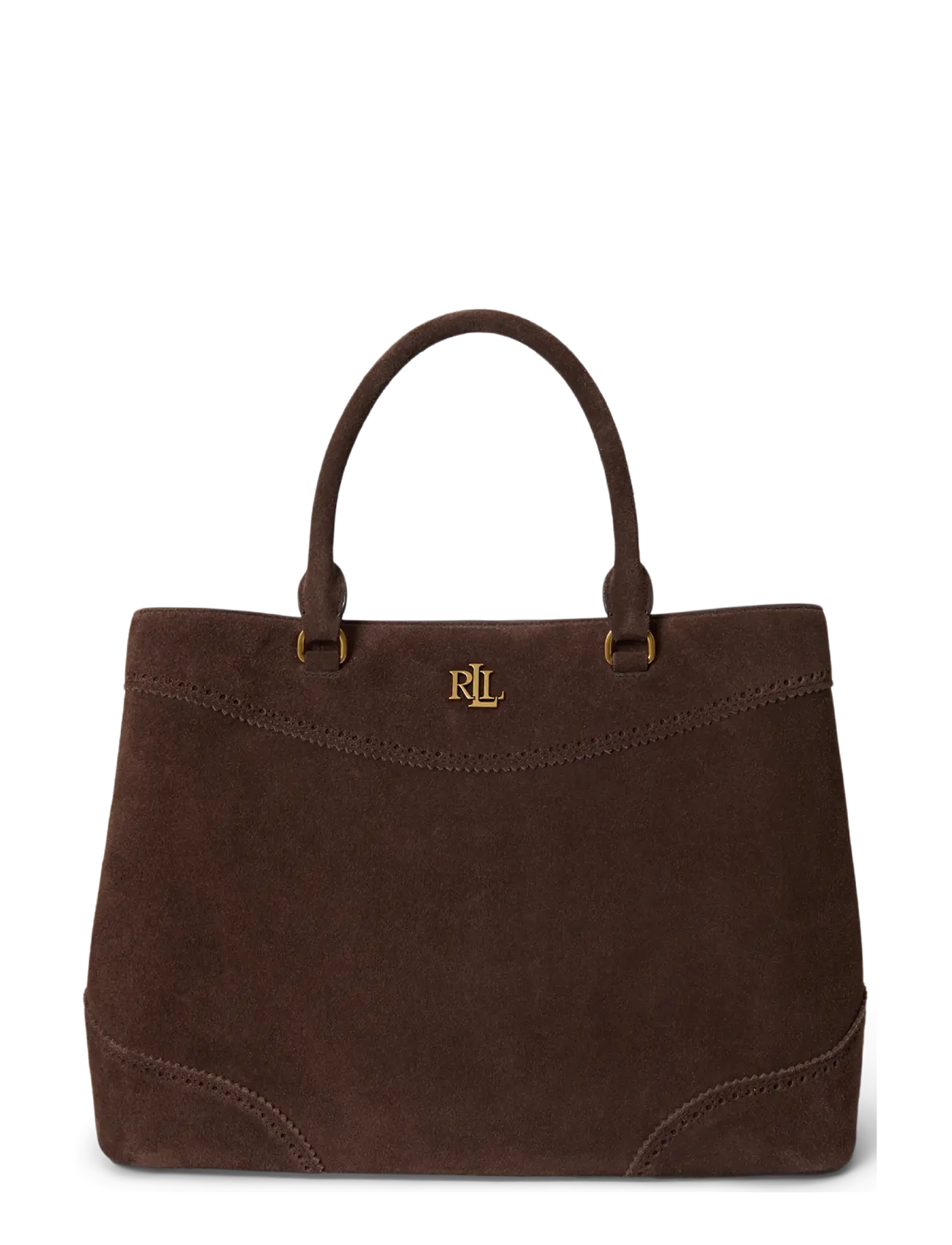 Lauren Ralph Lauren Perforated Suede Large Marcy Satchel, Kvinder, Satchel Håndtaske, Brun, Str: ONE SIZE