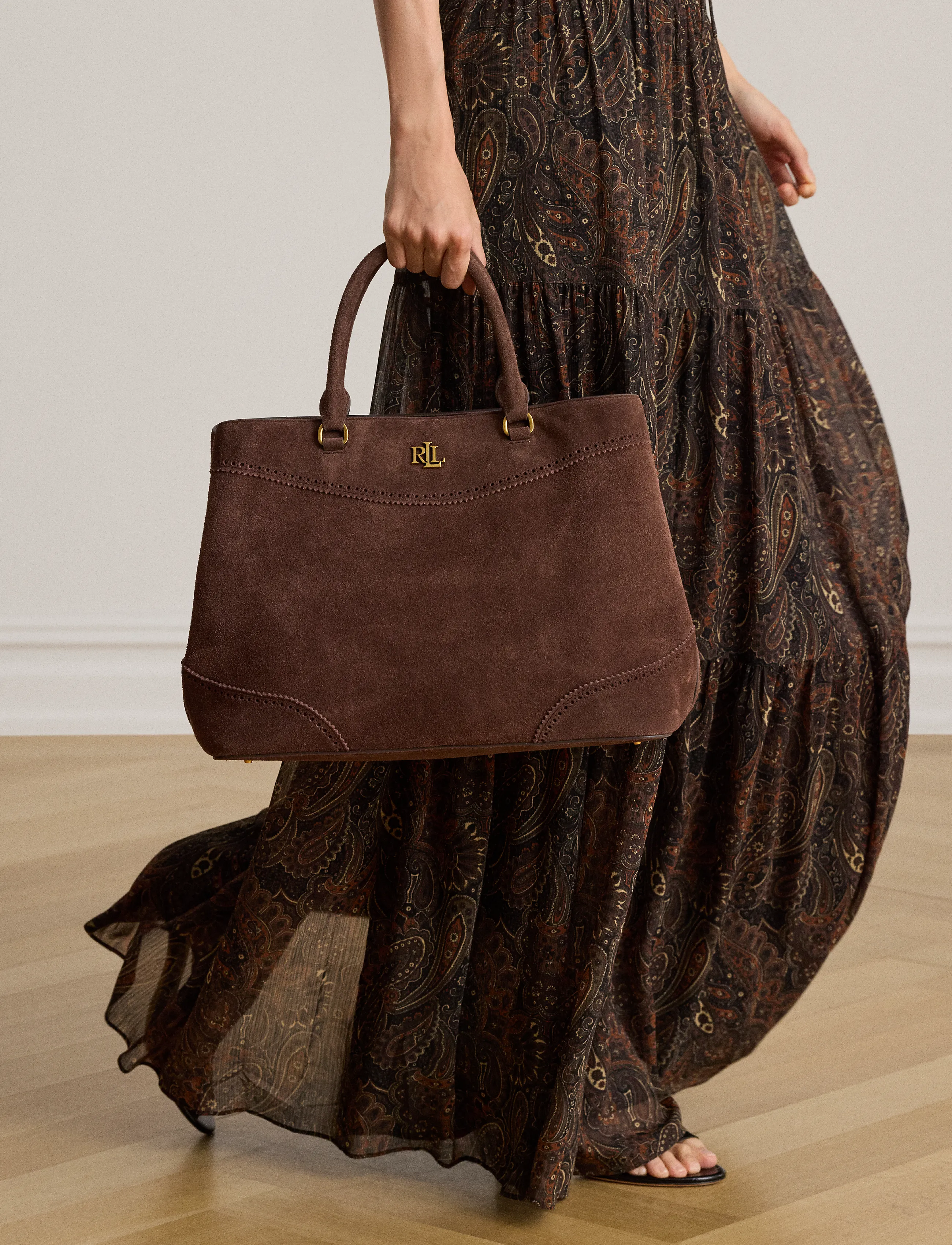 Lauren Ralph Lauren - Perforated Suede Large Marcy Satchel - særlige begivenheder - chestnut brown/ch - 4