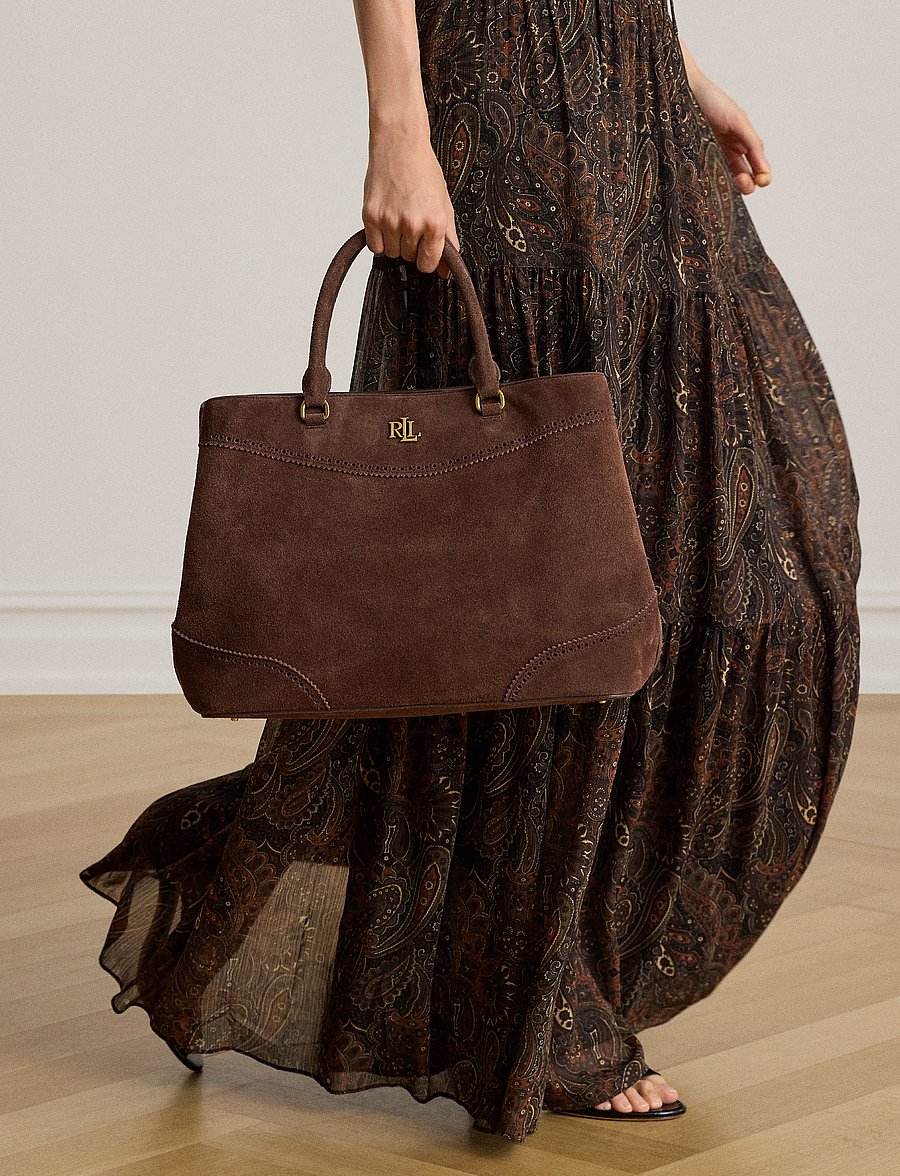 Lauren Ralph Lauren - Perforated Suede Large Marcy Satchel - særlige begivenheder - chestnut brown/ch - 4