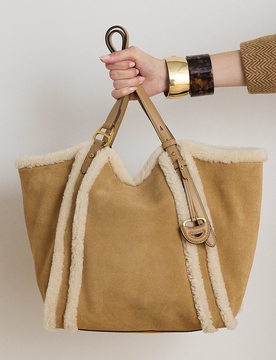 Lauren Ralph Lauren - Shearling-Trim Large Tasha Tote Bag - camel/natural - 3