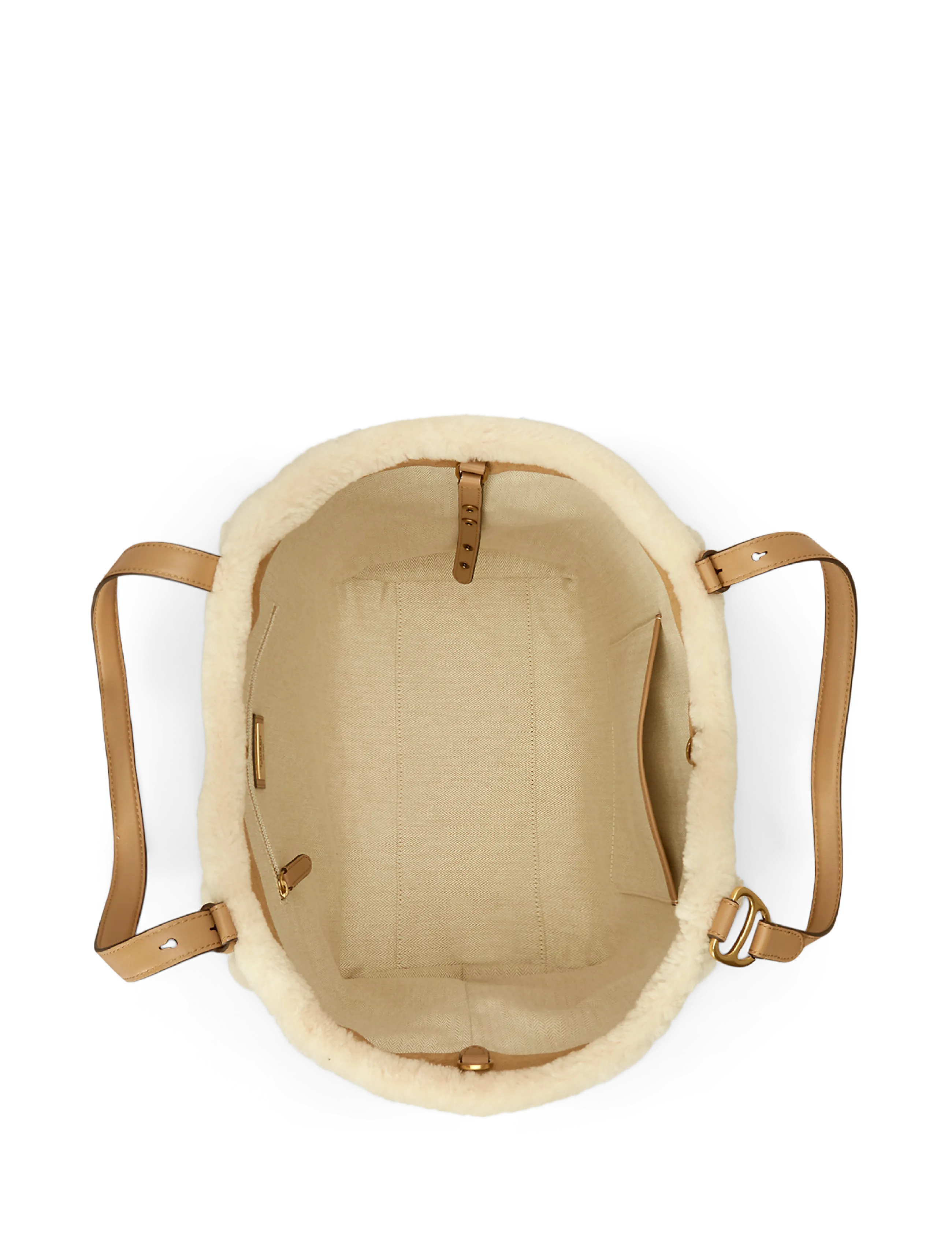 Lauren Ralph Lauren - Shearling-Trim Large Tasha Tote Bag - camel/natural - 4