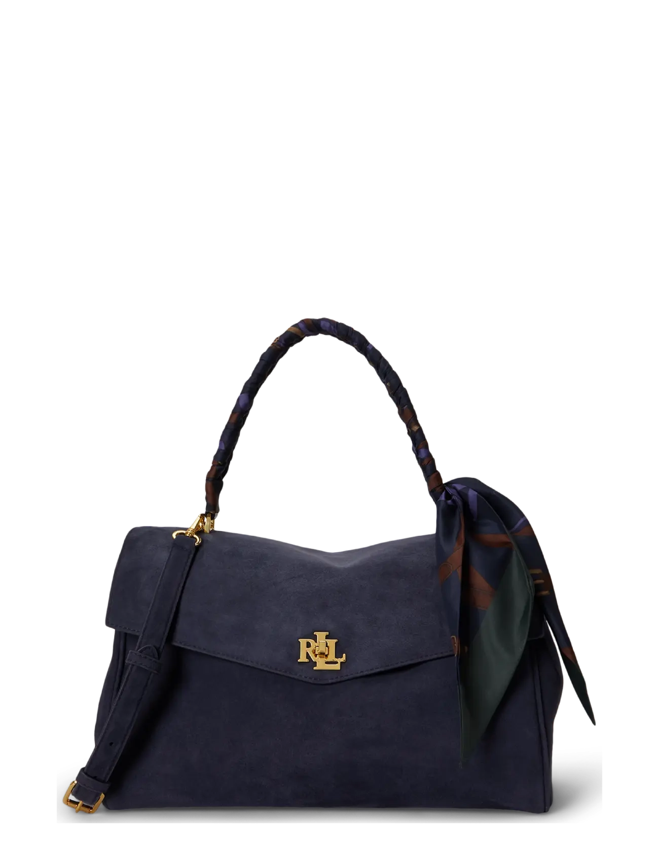 Lauren Ralph Lauren Scarf-Trim Medium Farrah Soft Satchel - Lauren Ralph Lauren - LRN NVY/URBAN BLT / navy