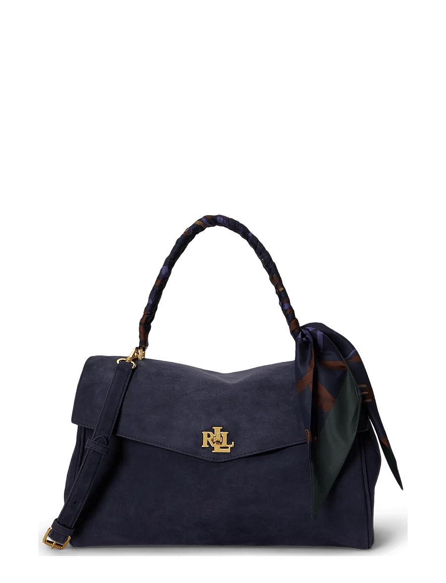 Lauren Ralph Lauren - Scarf-Trim Medium Farrah Soft Satchel - lrn nvy/urban blt - 0