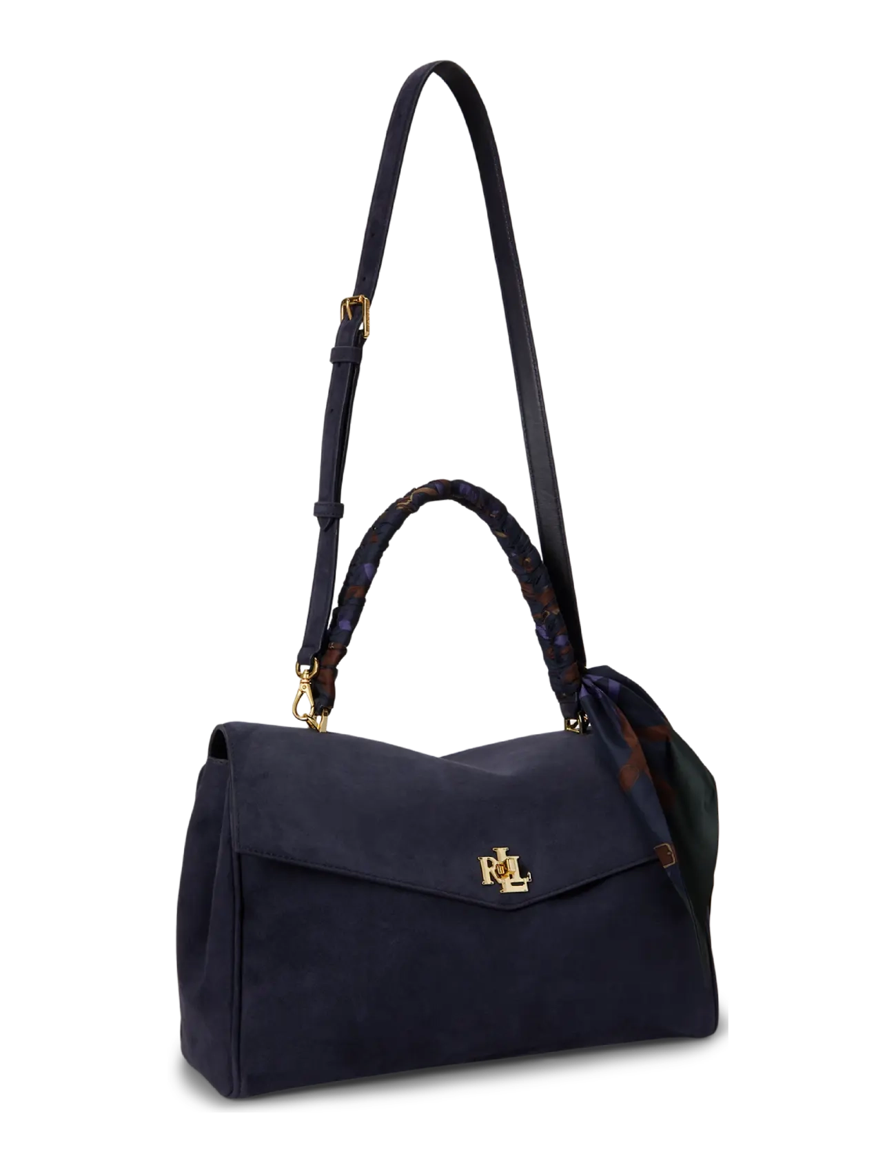 Lauren Ralph Lauren - Scarf-Trim Medium Farrah Soft Satchel - lrn nvy/urban blt - 2