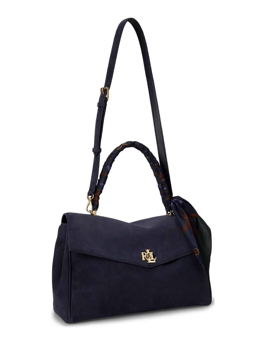 Lauren Ralph Lauren - Scarf-Trim Medium Farrah Soft Satchel - lrn nvy/urban blt - 2