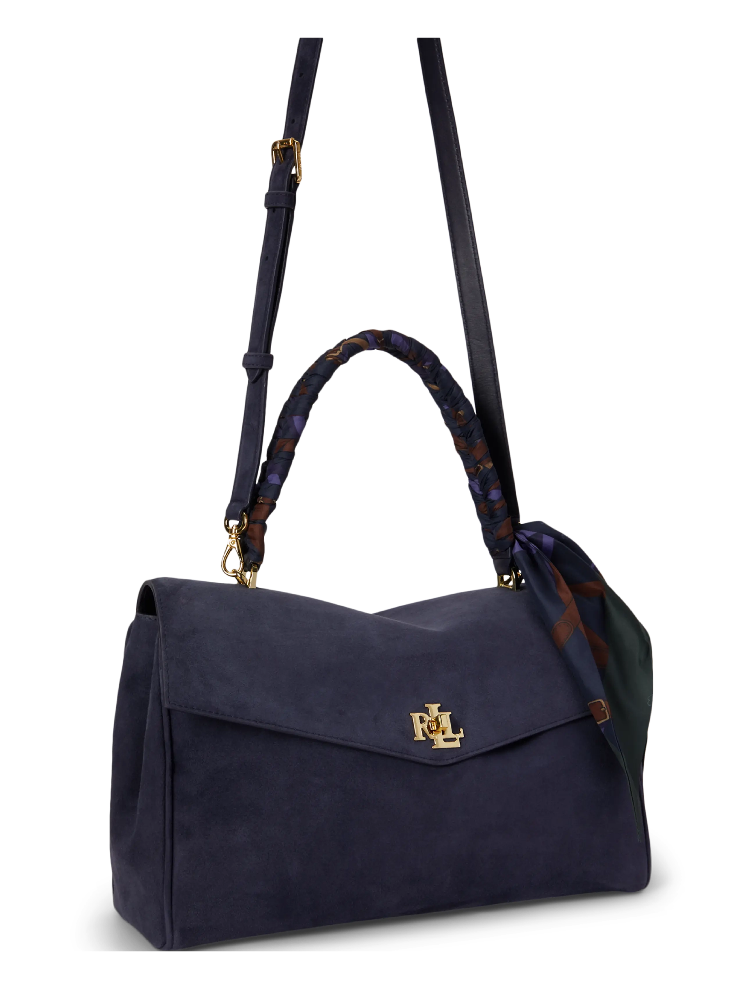Lauren Ralph Lauren - Scarf-Trim Medium Farrah Soft Satchel - lrn nvy/urban blt - 3