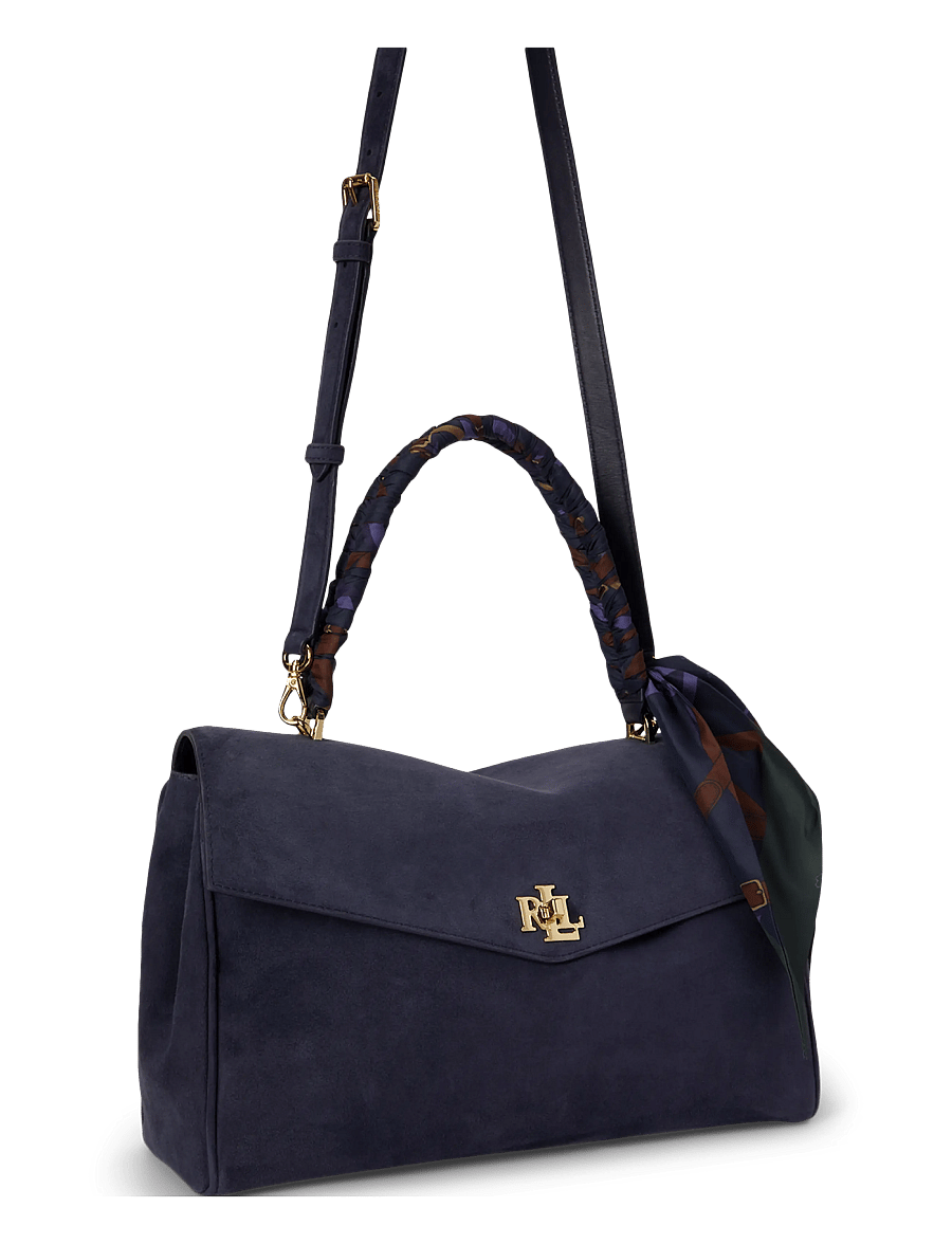 Lauren Ralph Lauren - Scarf-Trim Medium Farrah Soft Satchel - lrn nvy/urban blt - 3