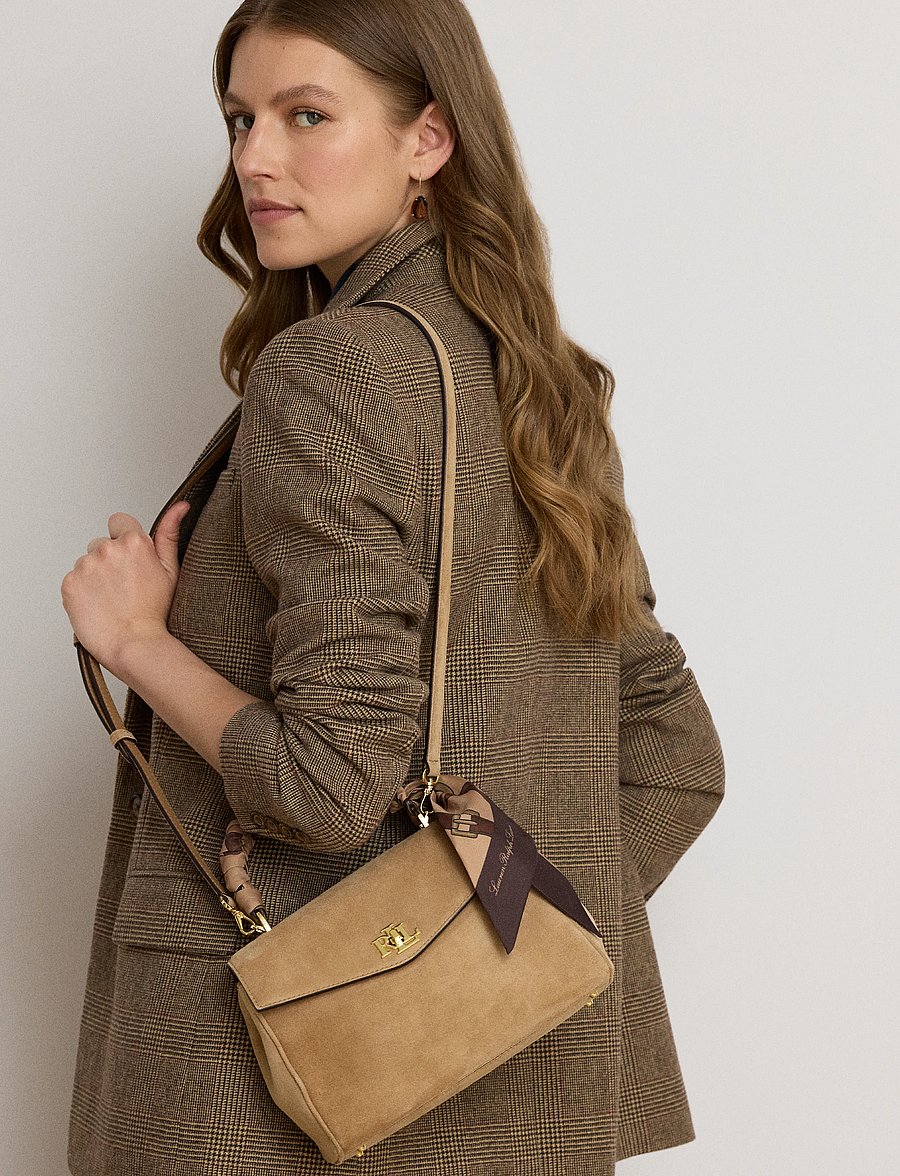Lauren Ralph Lauren - Scarf-Trim Small Farrah Soft Satchel - camel/urban bltng - 0