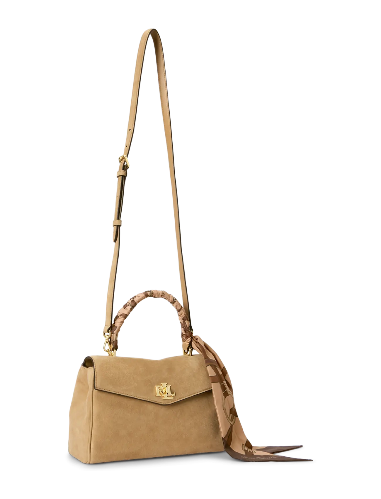 Lauren Ralph Lauren - Scarf-Trim Small Farrah Soft Satchel - camel/urban bltng - 3