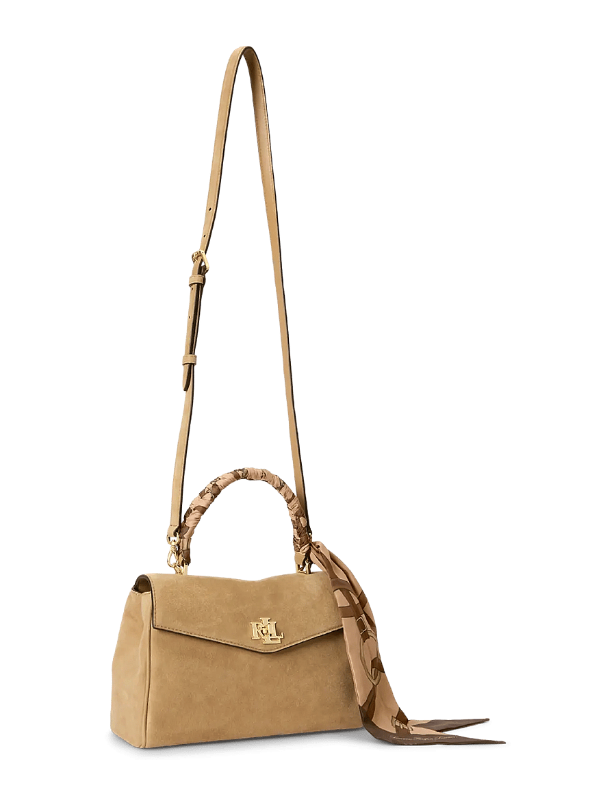 Lauren Ralph Lauren - Scarf-Trim Small Farrah Soft Satchel - camel/urban bltng - 3