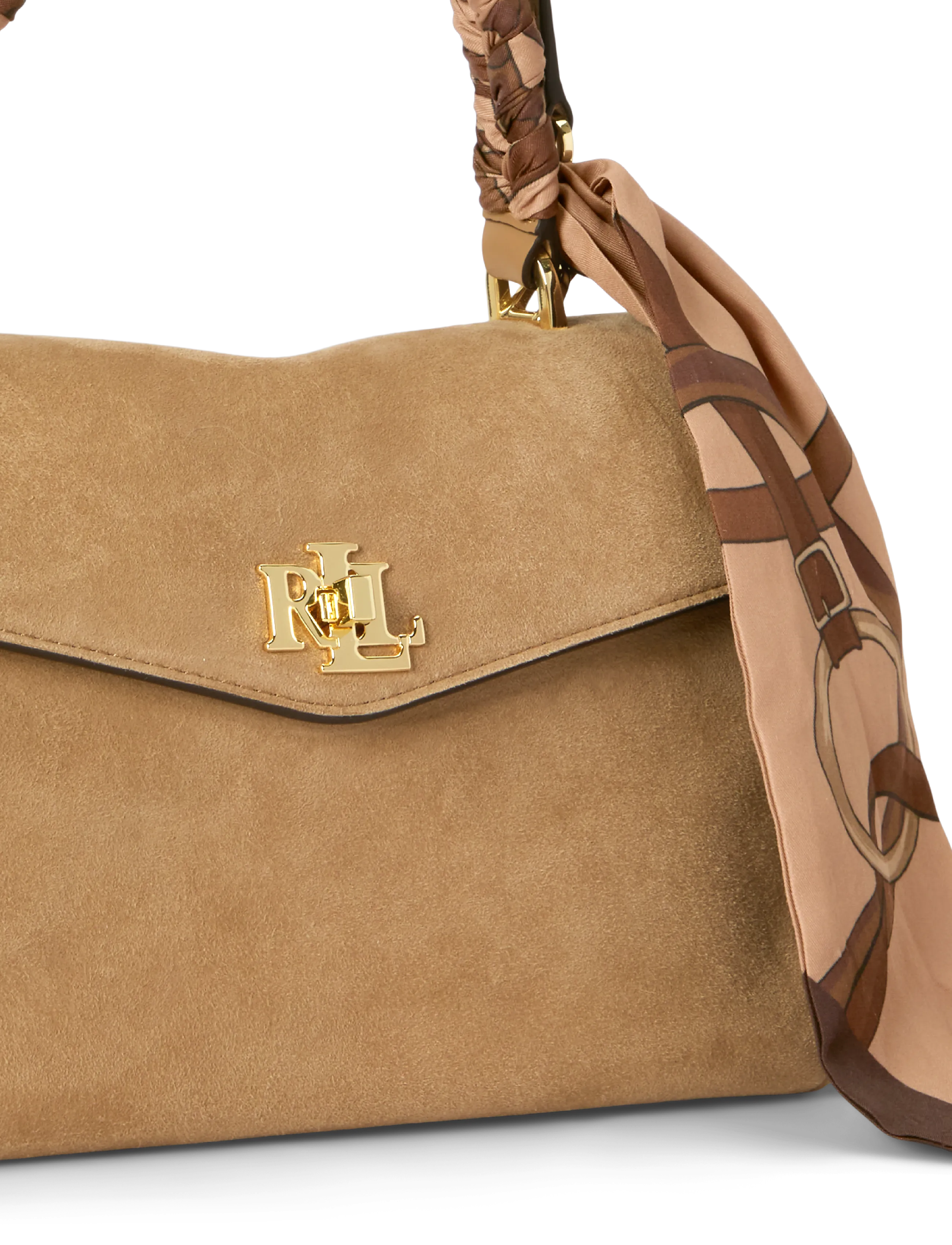 Lauren Ralph Lauren - Scarf-Trim Small Farrah Soft Satchel - camel/urban bltng - 4