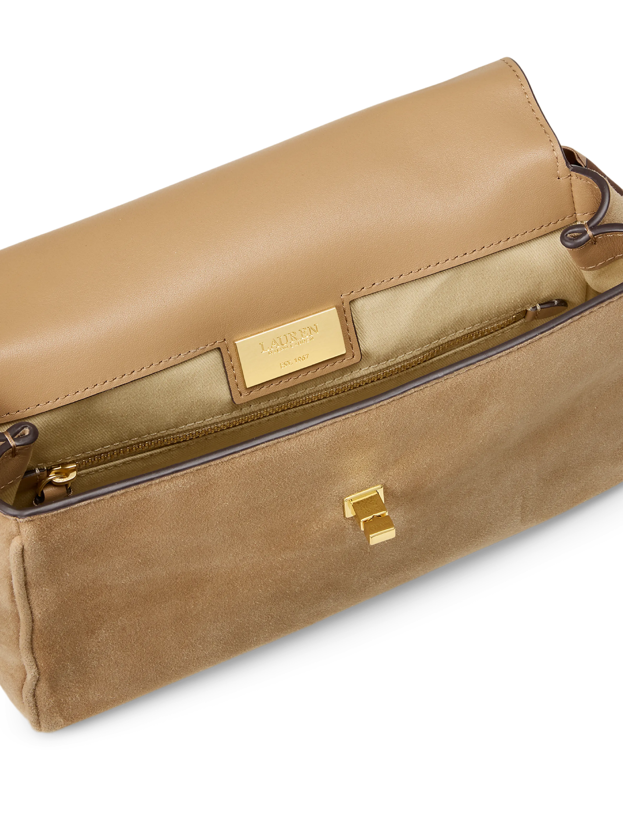 Lauren Ralph Lauren - Scarf-Trim Small Farrah Soft Satchel - camel/urban bltng - 5