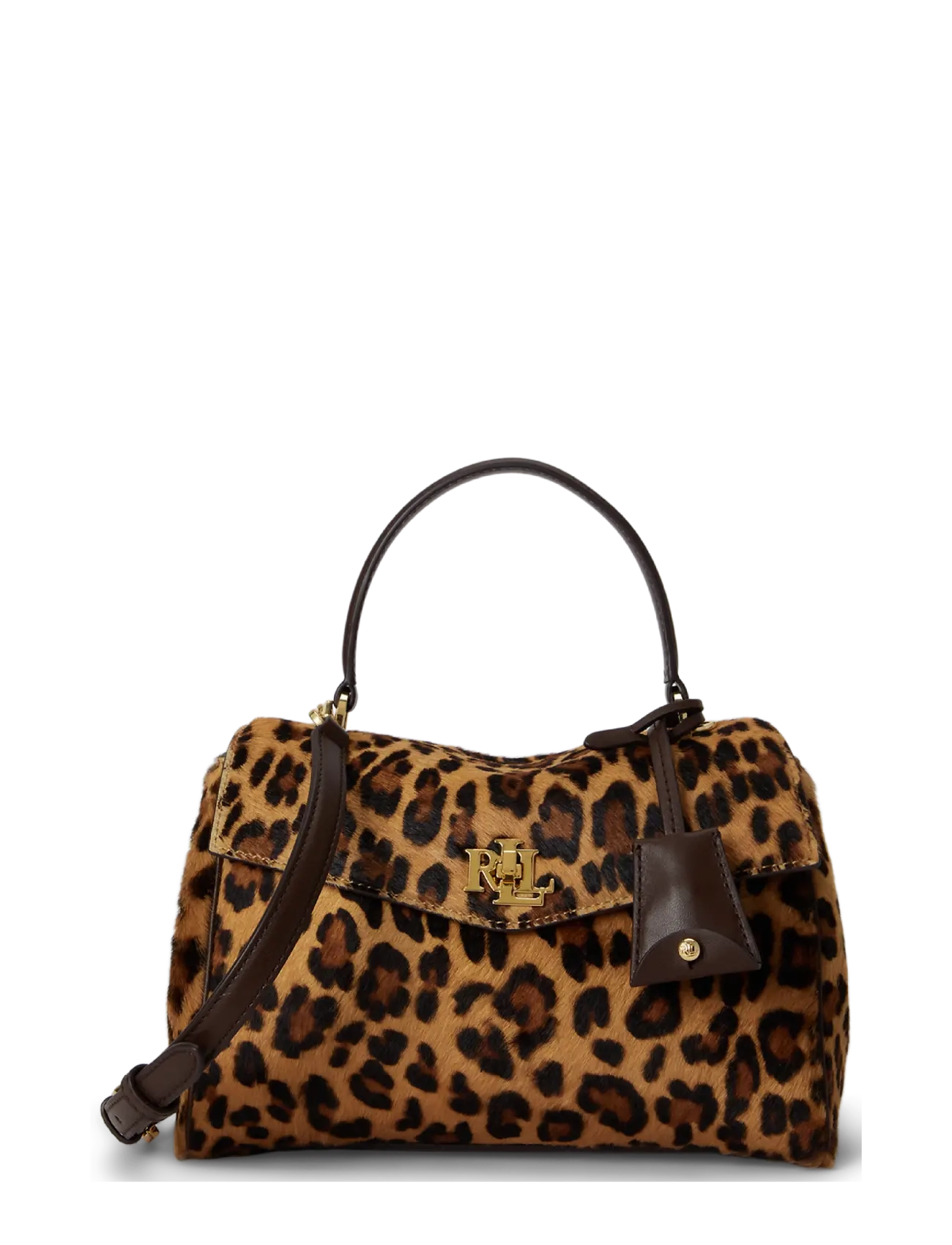 Lauren Ralph Lauren Print Haircalf Small Farrah Soft Satchel, Kvinder, Leopardprint Satchel, Beige, Str: ONE SIZE