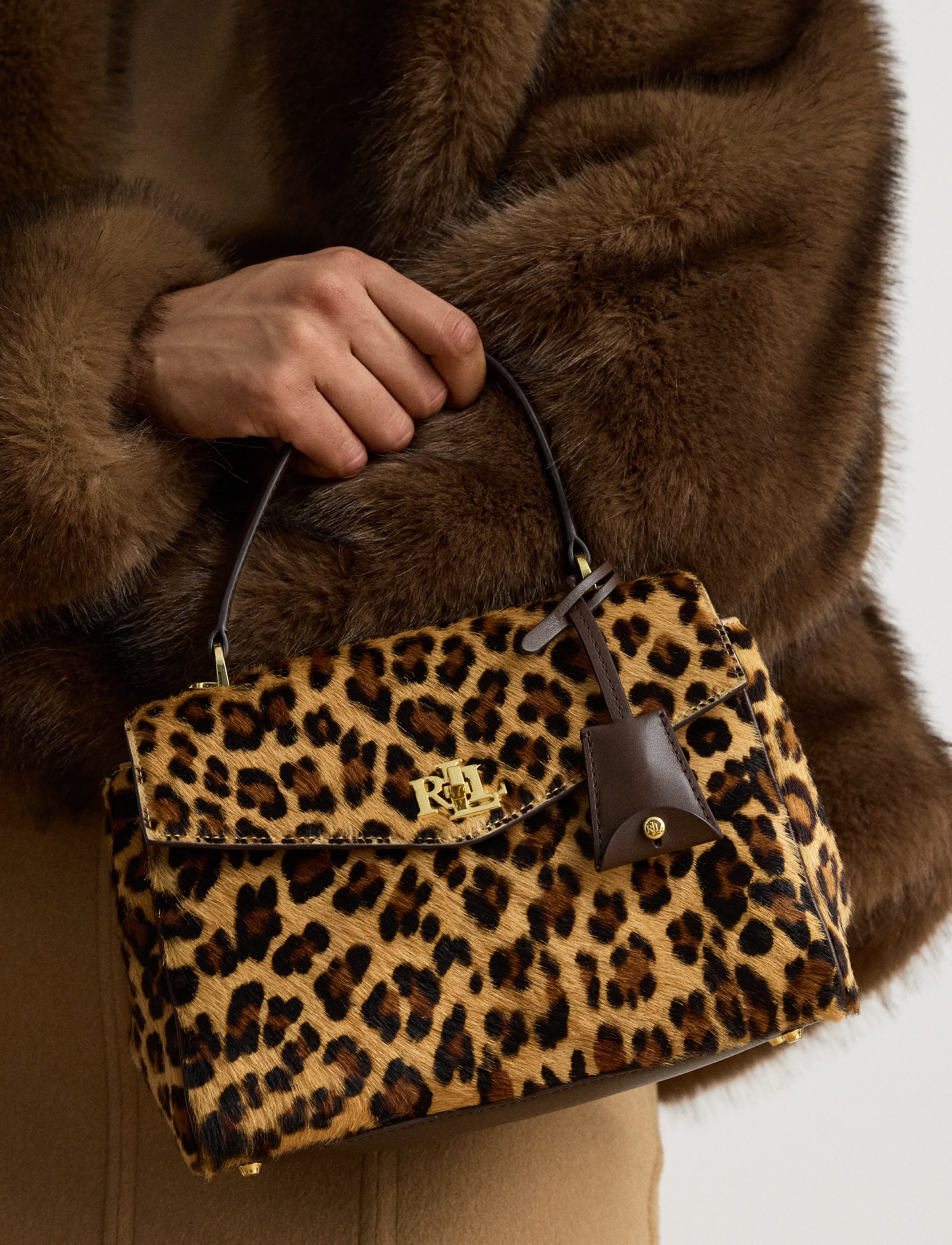 Lauren Ralph Lauren - Print Haircalf Small Farrah Soft Satchel - modern leopard/ch - 4