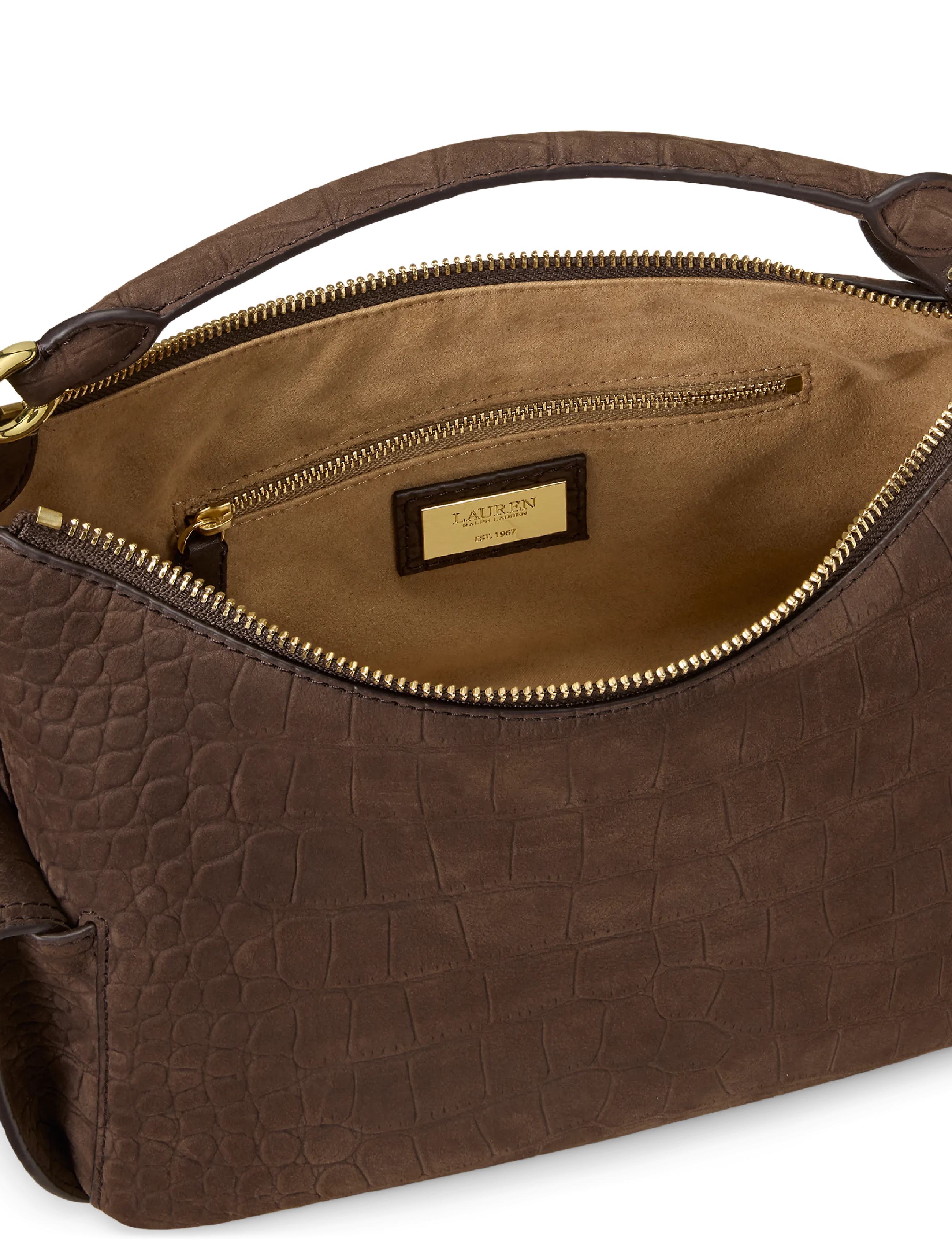 Lauren Ralph Lauren - Croc-Embossed Small Blaike Shoulder Bag - alltags-style - chestnut brown - 4
