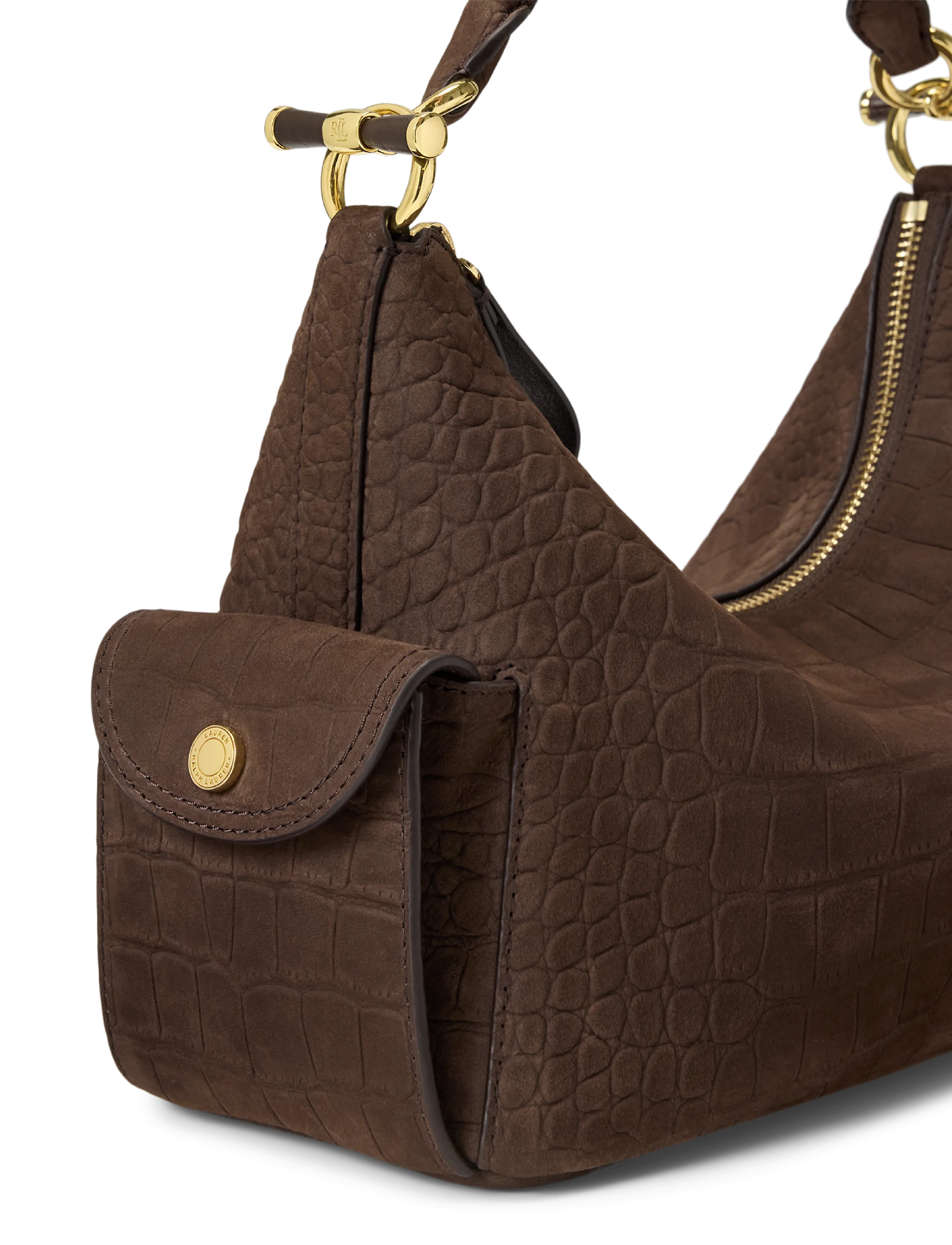 Lauren Ralph Lauren - Croc-Embossed Small Blaike Shoulder Bag - alltags-style - chestnut brown - 5