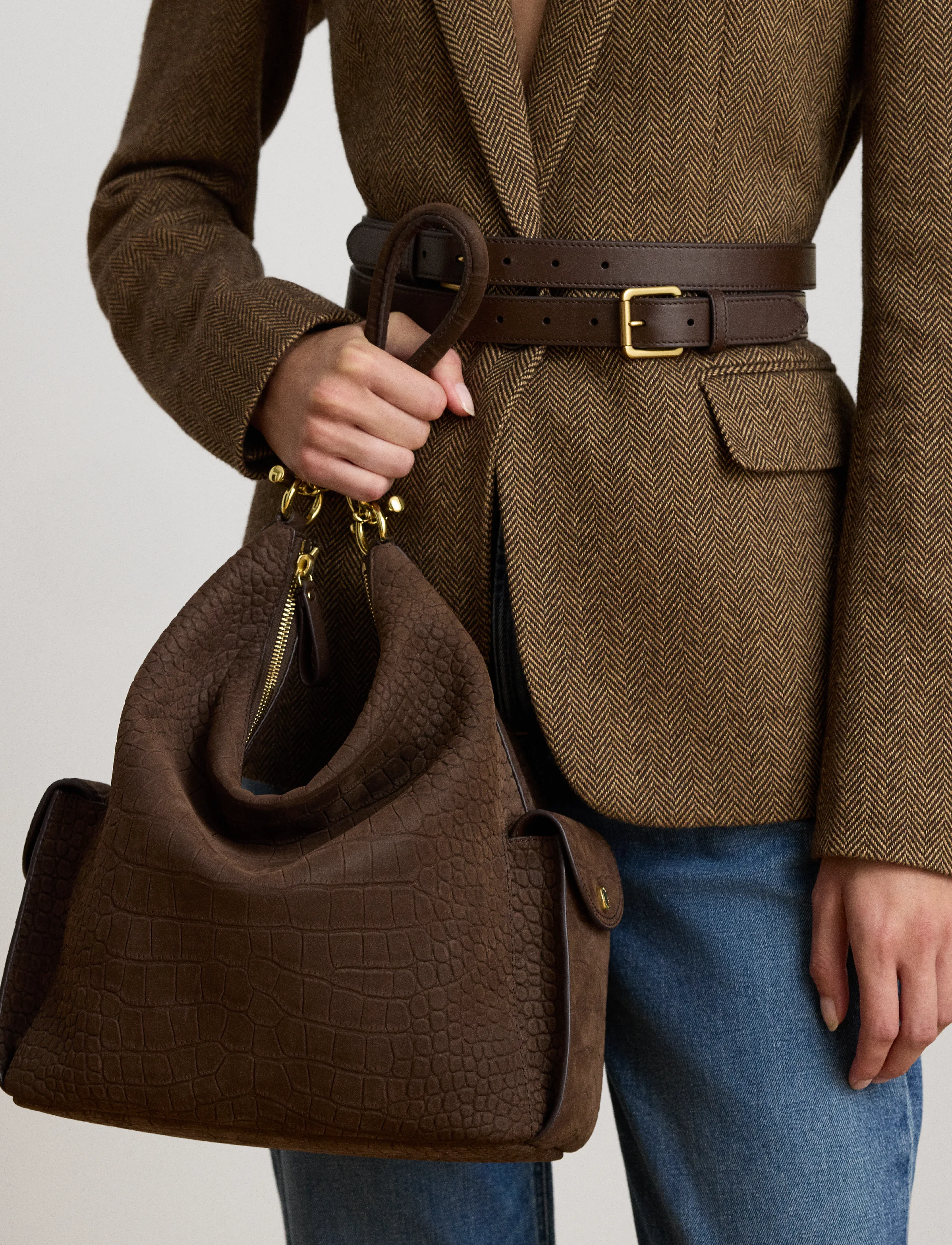 Lauren Ralph Lauren - Croc-Embossed Large Blaike Shoulder Bag - alltags-style - chestnut brown - 2