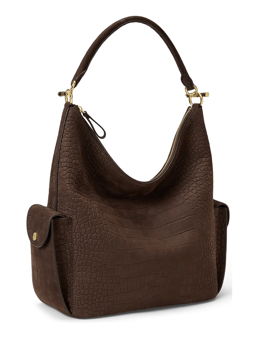 Lauren Ralph Lauren - Croc-Embossed Large Blaike Shoulder Bag - alltags-style - chestnut brown - 1