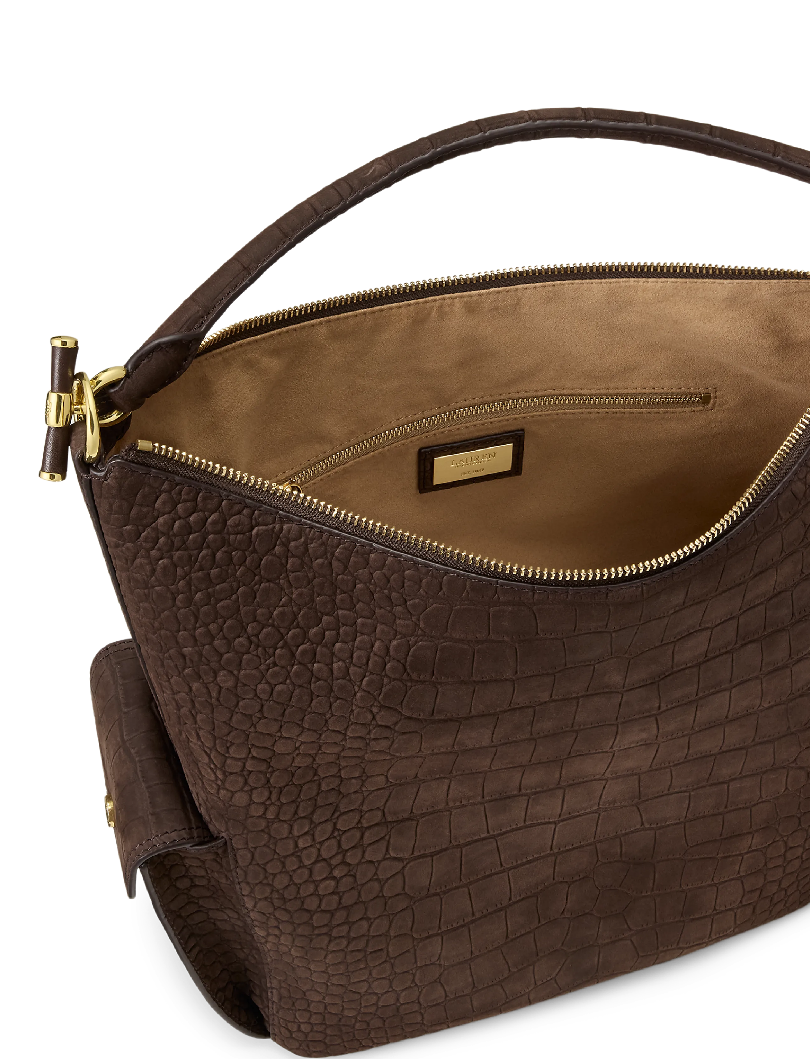 Lauren Ralph Lauren - Croc-Embossed Large Blaike Shoulder Bag - alltags-style - chestnut brown - 4