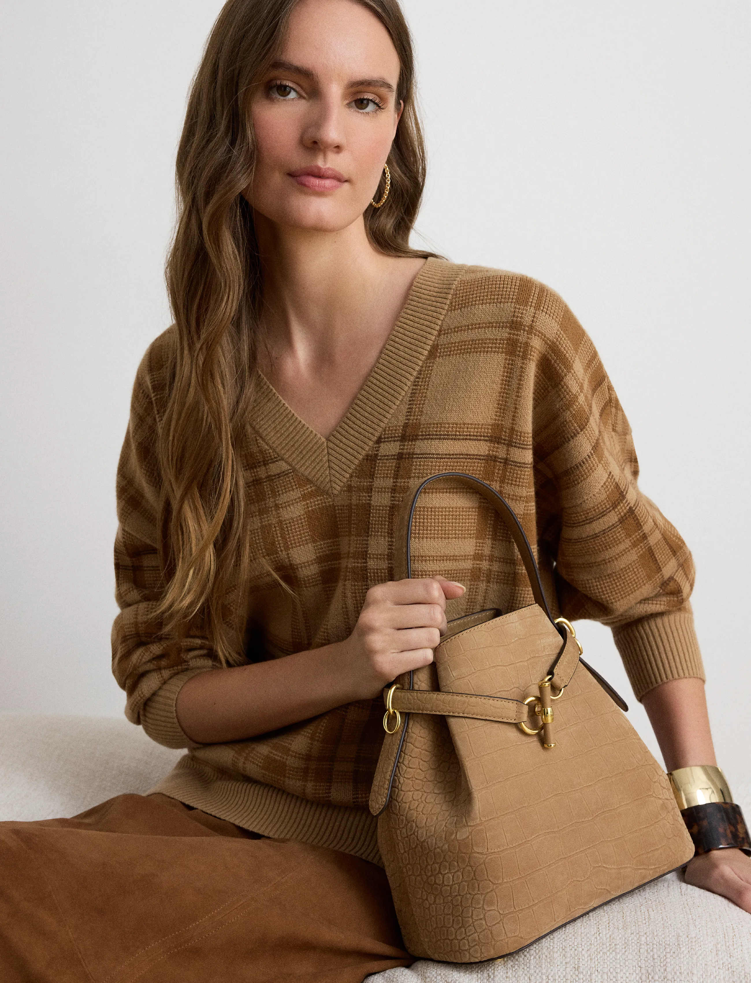 Lauren Ralph Lauren - Embossed Nubuck Medium Blaike Bucket Bag - beuteltaschen - camel - 3