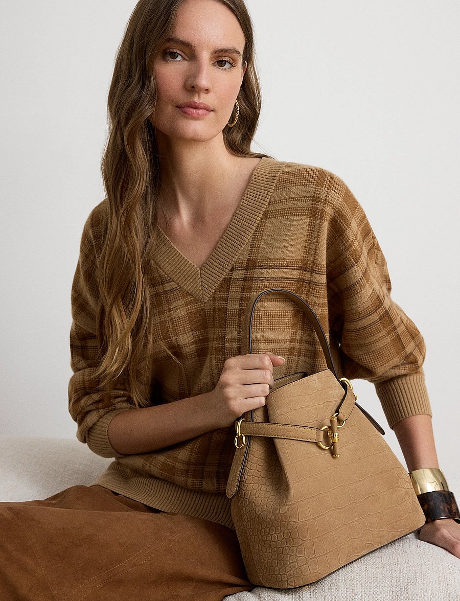 Lauren Ralph Lauren - Embossed Nubuck Medium Blaike Bucket Bag - beuteltaschen - camel - 3