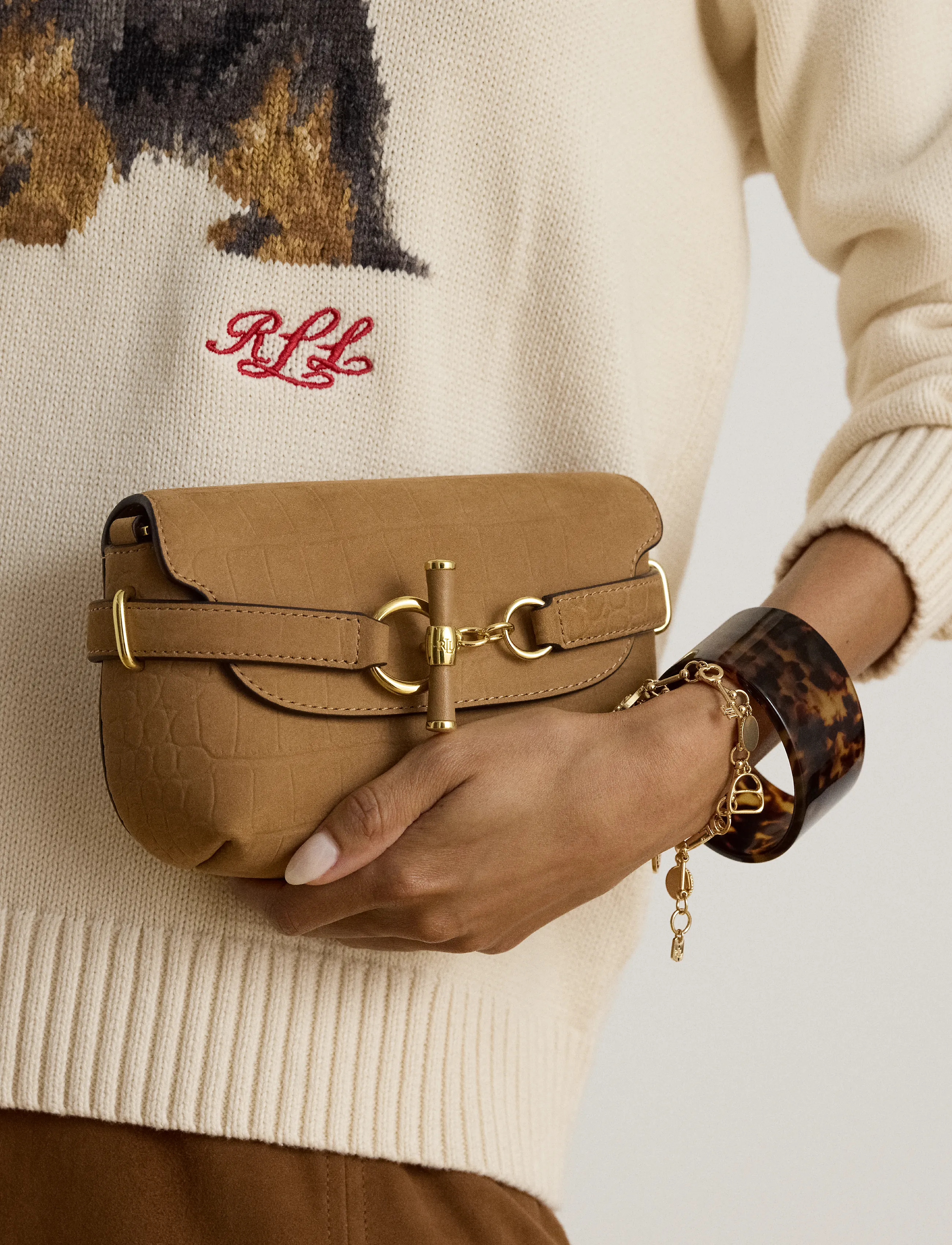 Lauren Ralph Lauren - Croc-Embossed Small Blaike Crossbody Bag - umhängetaschen - camel - 3