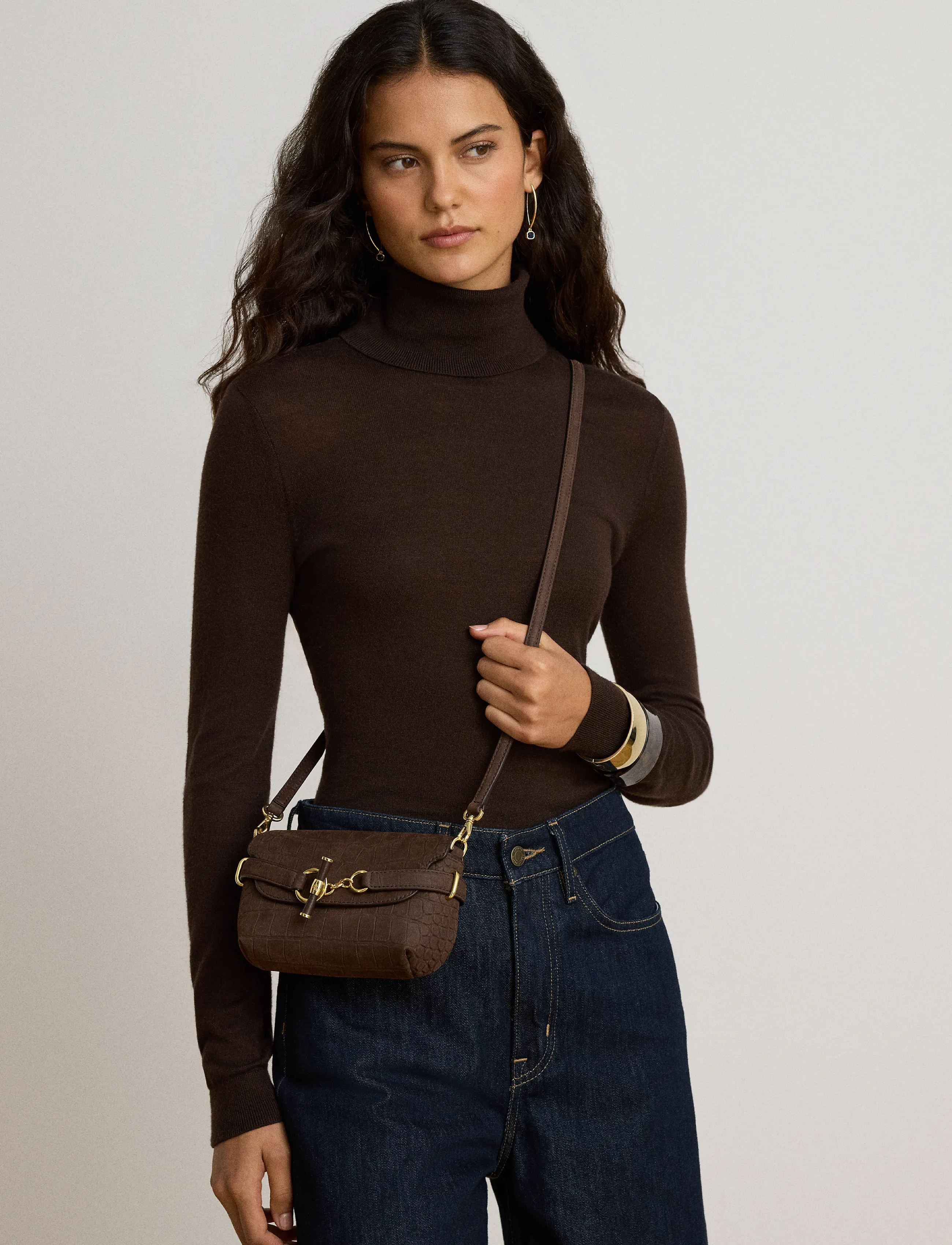 Lauren Ralph Lauren - Croc-Embossed Small Blaike Crossbody Bag - crossbody bags - chestnut brown - 3