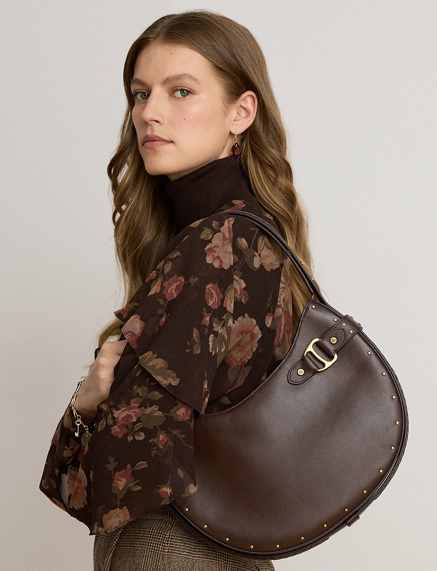 Lauren Ralph Lauren - Studded Leather Large Tasha Shoulder Bag - chestnut brown - 4