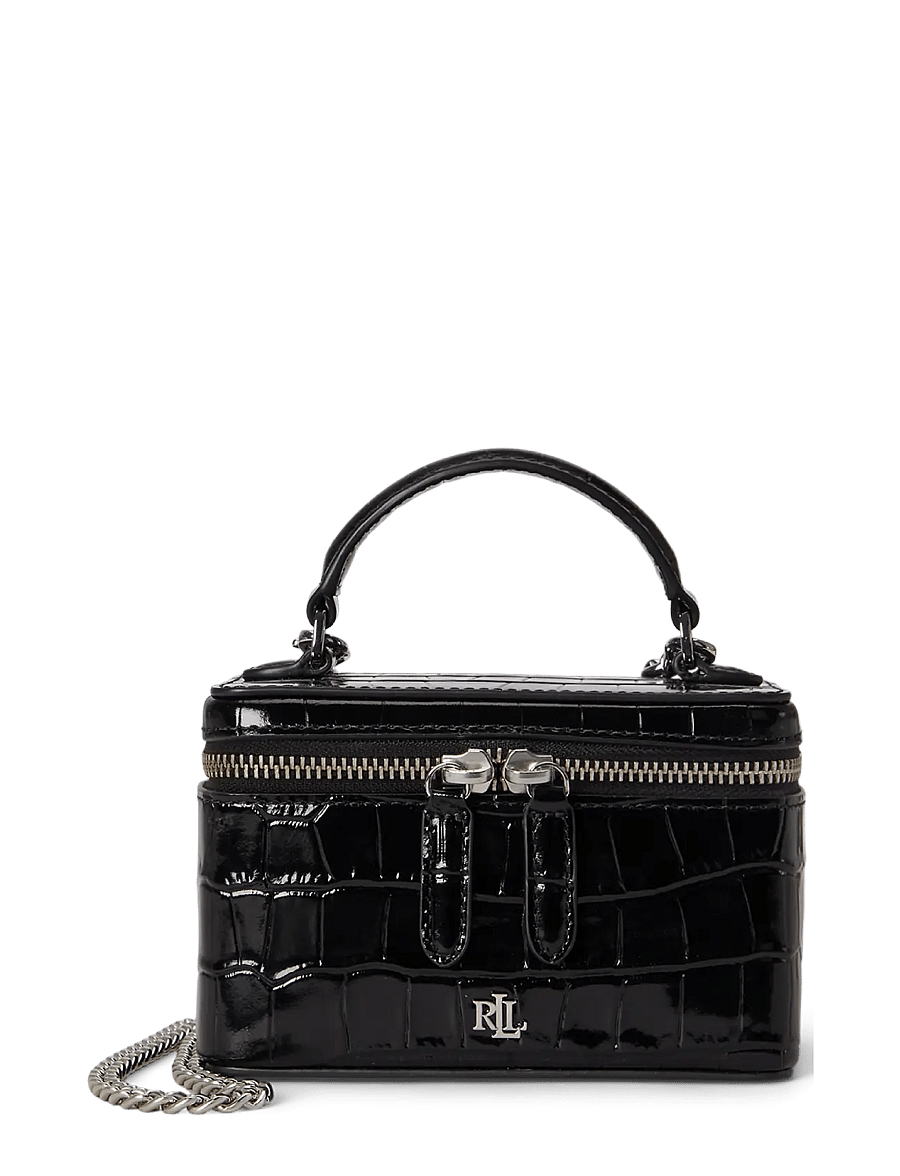 Lauren Ralph Lauren - Croc-Embossed Small Hallee Crossbody Bag - umhängetaschen - black - 1