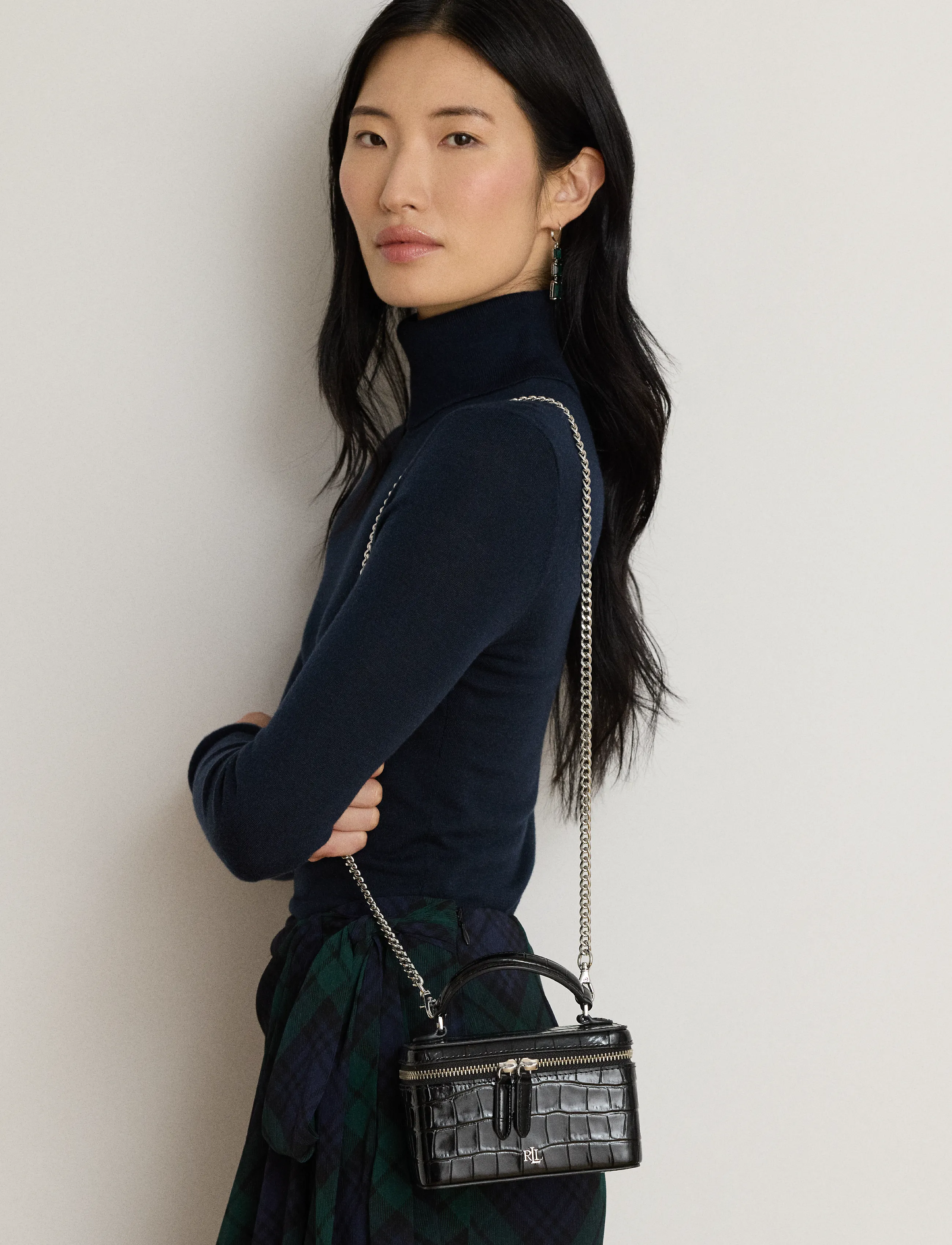 Lauren Ralph Lauren - Croc-Embossed Small Hallee Crossbody Bag - black - 5