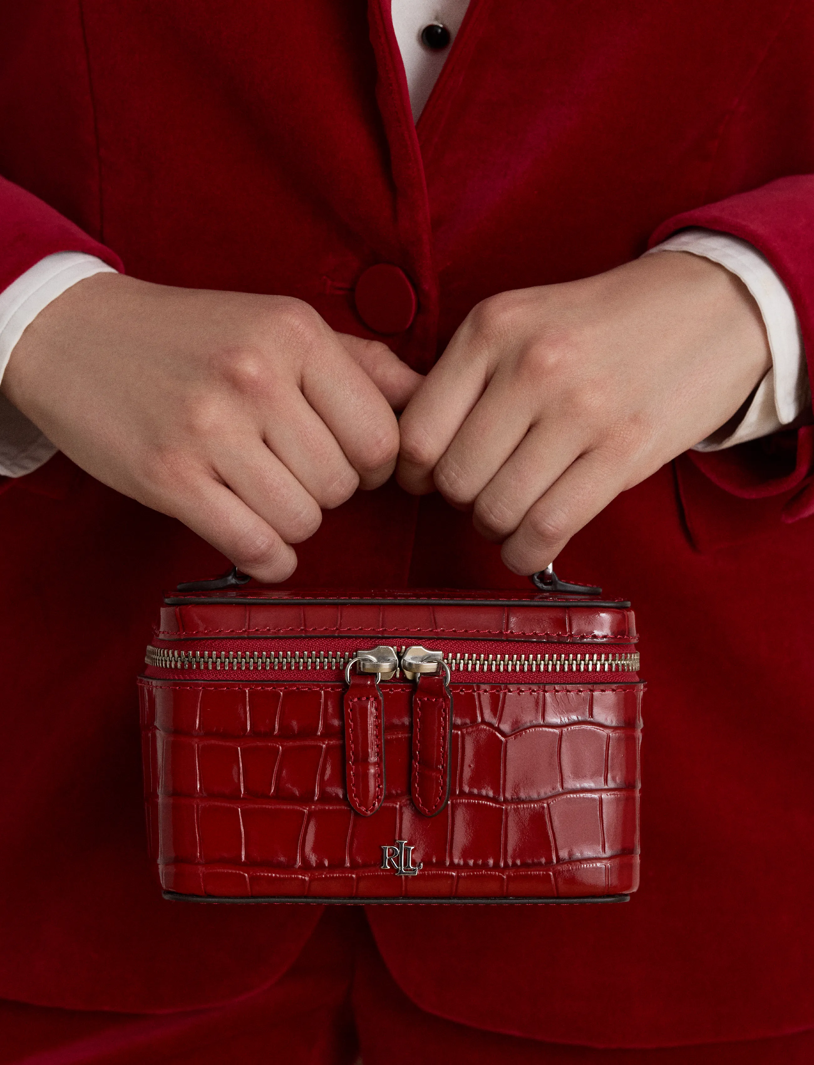 Lauren Ralph Lauren - Croc-Embossed Small Hallee Crossbody Bag - festive red - 4