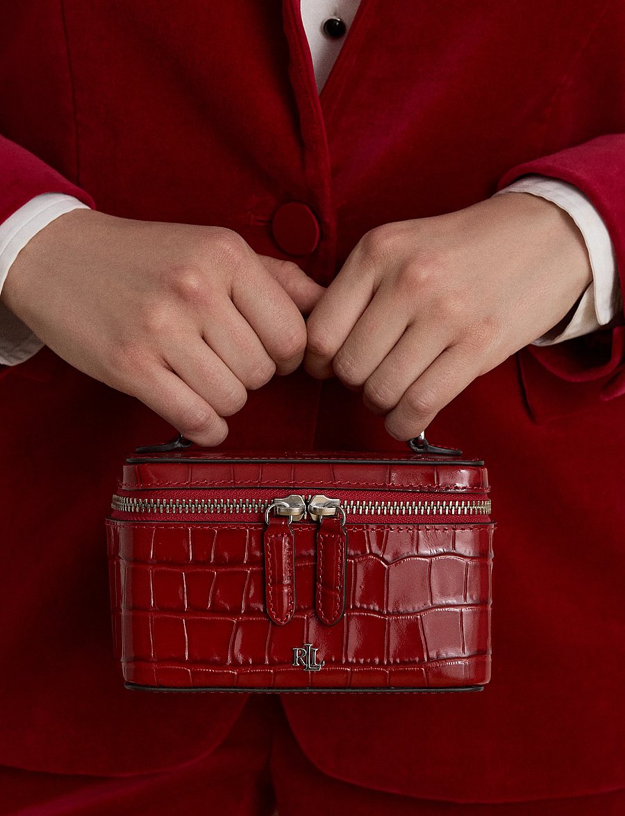 Lauren Ralph Lauren - Croc-Embossed Small Hallee Crossbody Bag - töskur með axlaról - festive red - 5