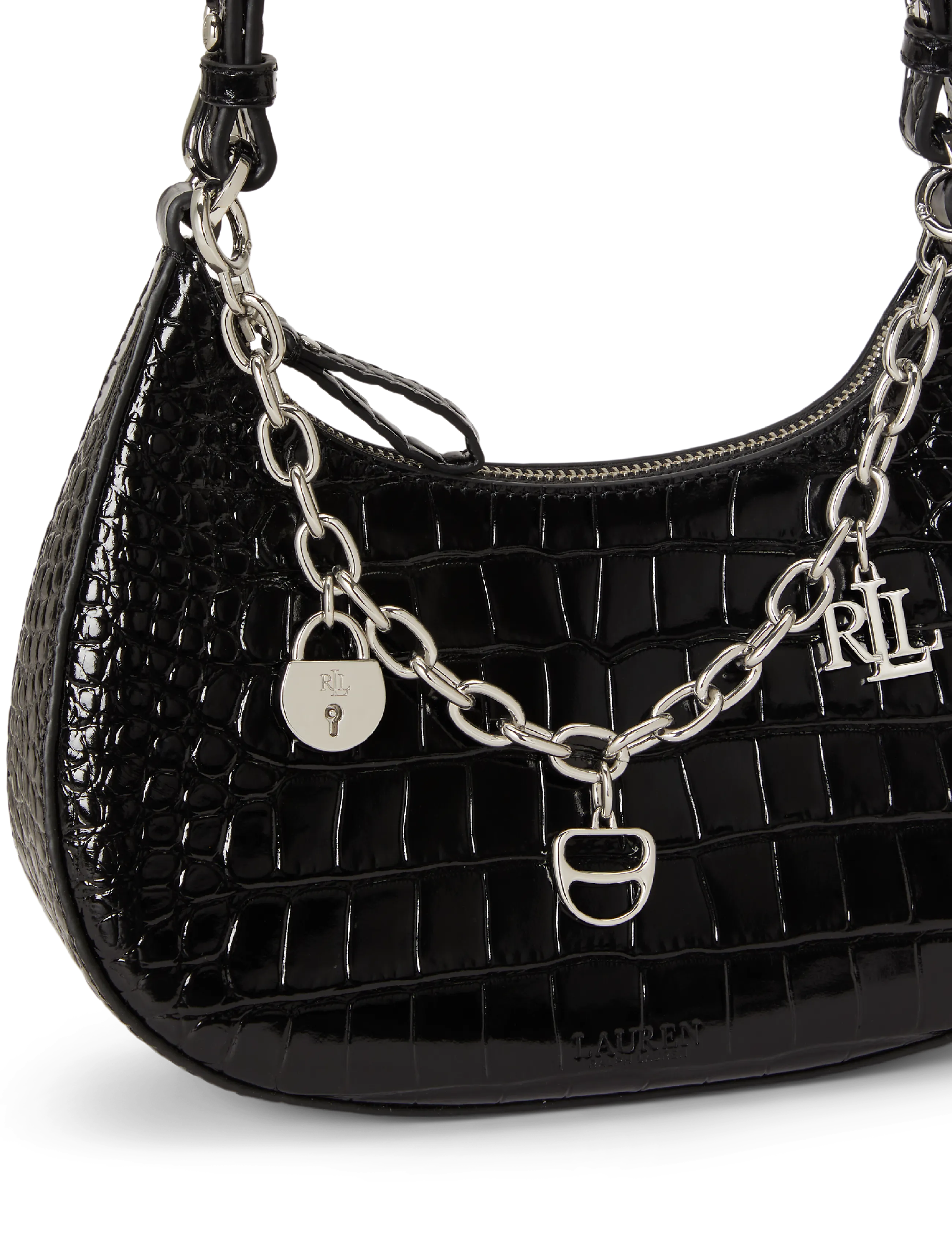 Lauren Ralph Lauren - Embossed Medium Marcy Zip Shoulder Bag - black - 5
