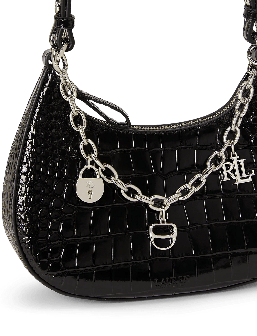 Lauren Ralph Lauren - Embossed Medium Marcy Zip Shoulder Bag - black - 5