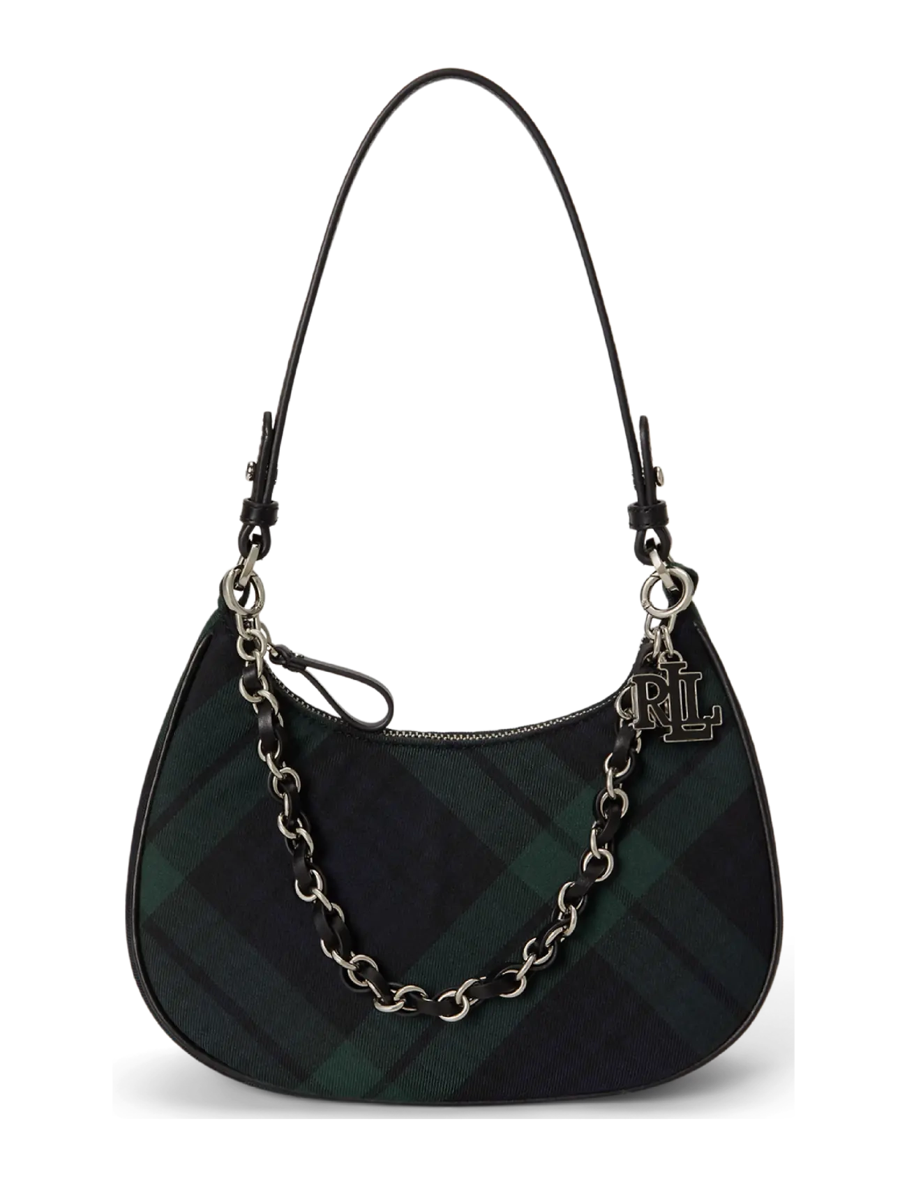 Lauren Ralph Lauren Plaid Medium Marcy Zip Shoulder Bag - Väskor - BLACK WATCH TARTA / navy