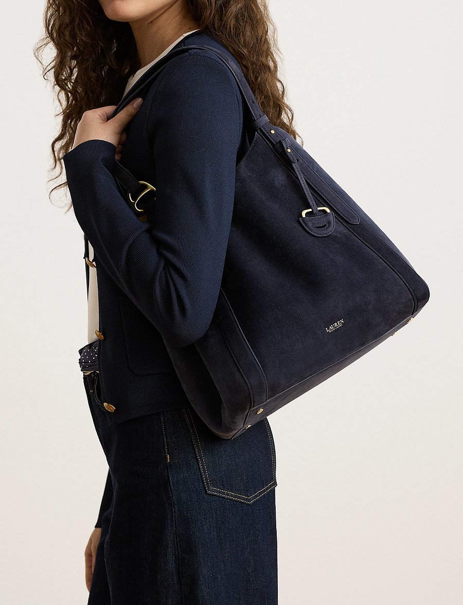 Lauren Ralph Lauren - Sheep-Suede Large Tasha Tote Bag - tote bags - lauren navy - 0