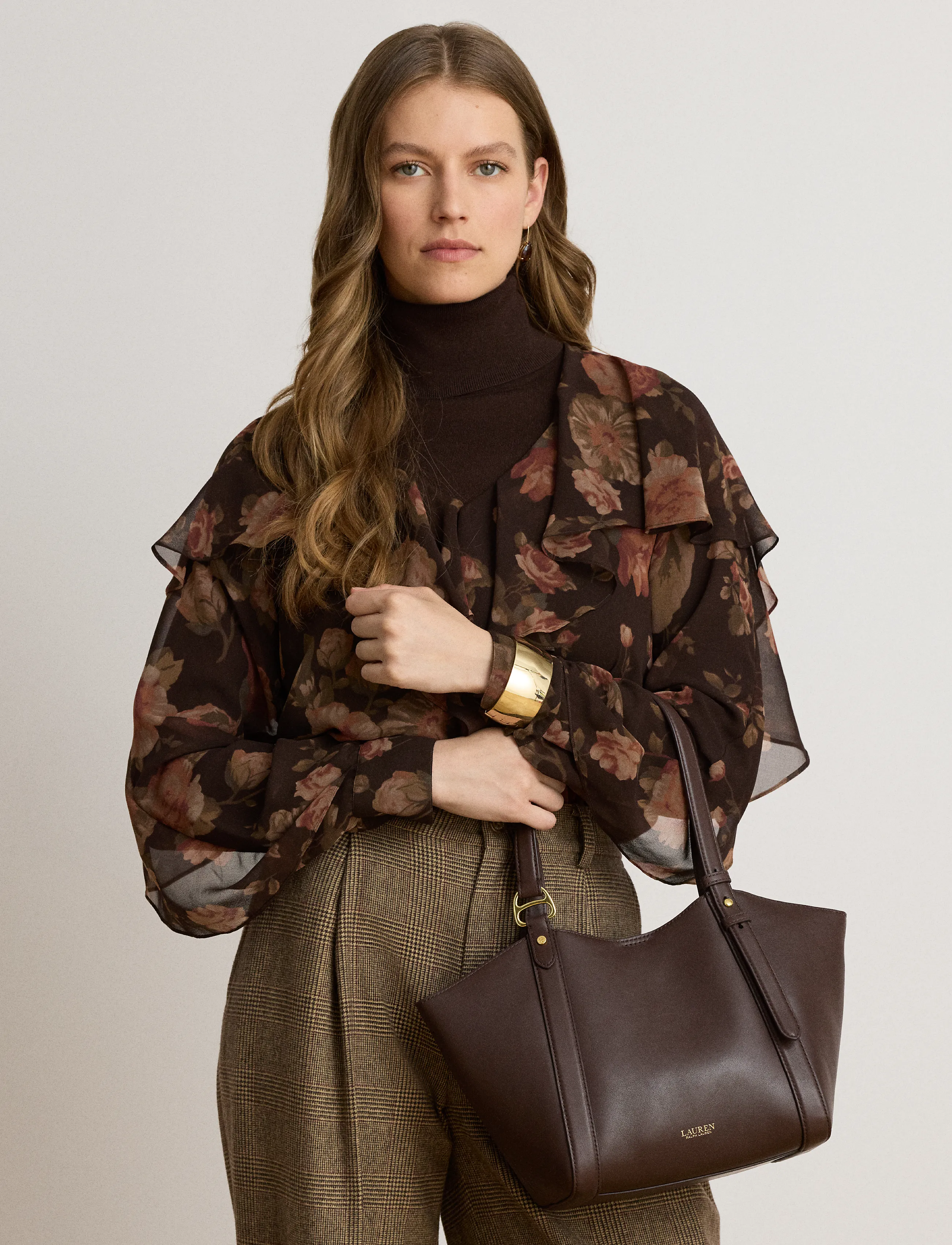 Lauren Ralph Lauren - Nappa Leather Small Tasha Tote Bag - totes - chestnut brown - 3