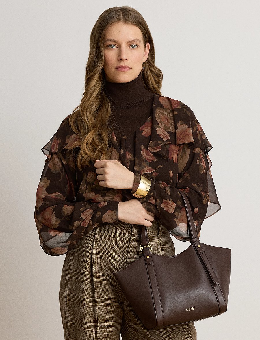 Lauren Ralph Lauren - Nappa Leather Small Tasha Tote Bag - totes - chestnut brown - 3