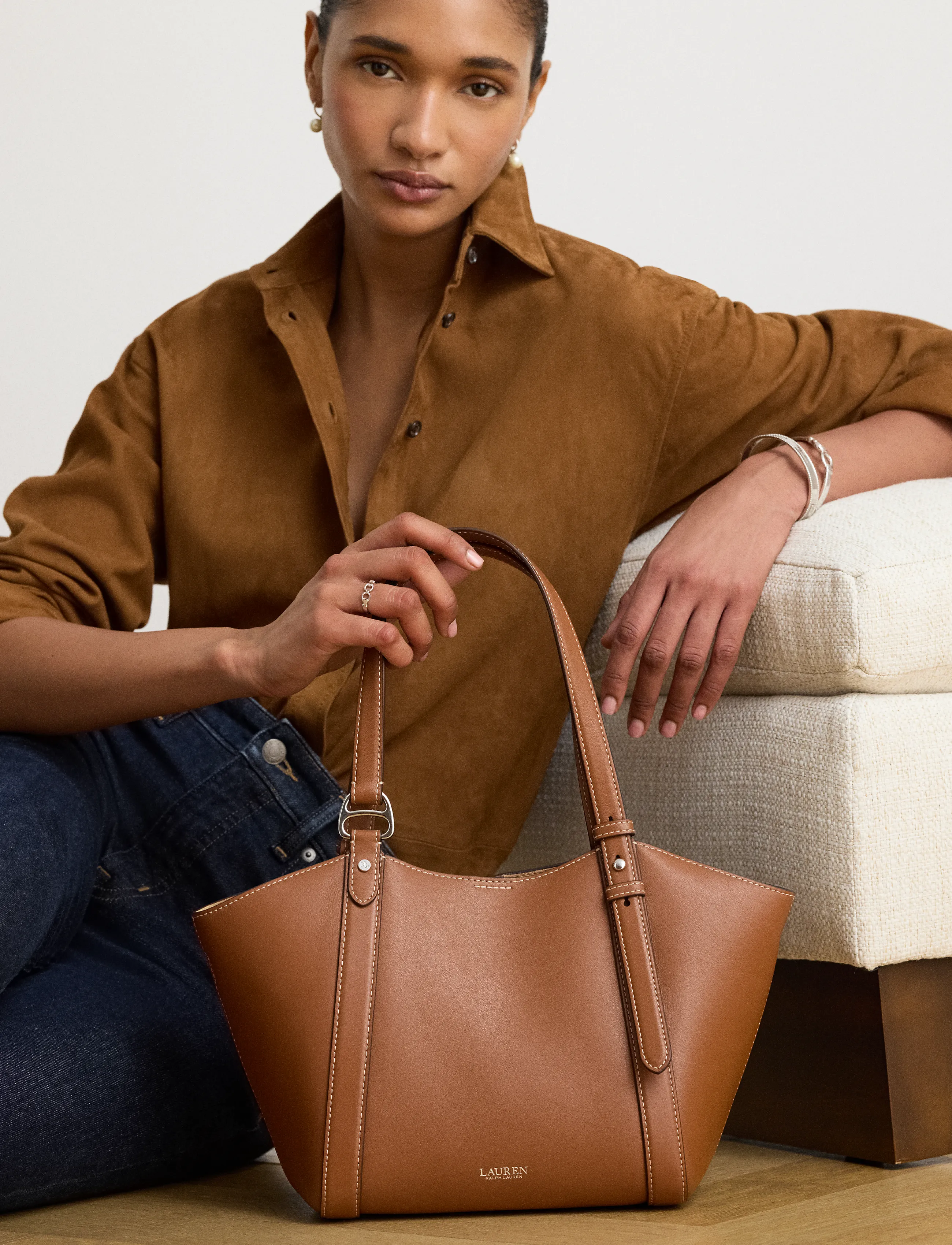 Lauren Ralph Lauren - Nappa Leather Small Tasha Tote Bag - totes - lauren tan - 3