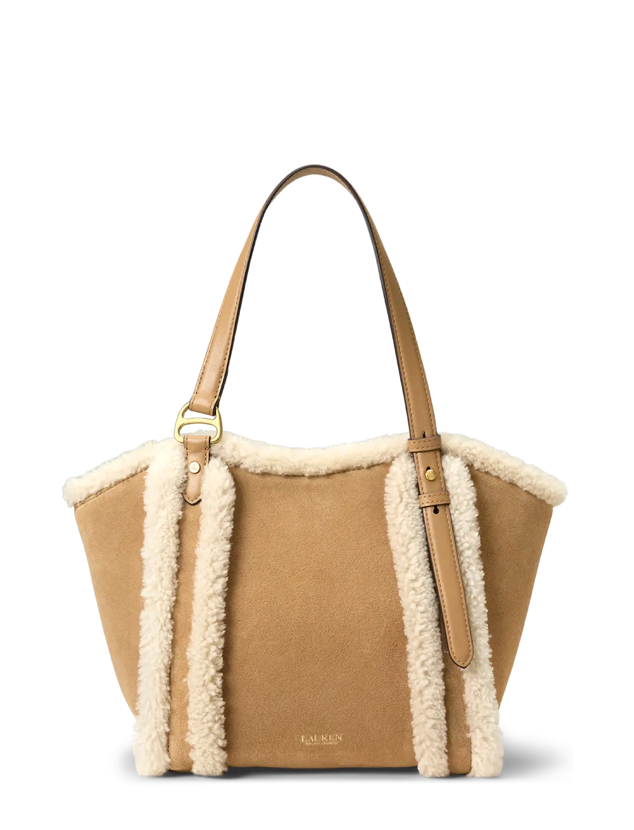 Lauren Ralph Lauren Shearling-Trim Small Tasha Tote Bag - Väskor - CAMEL/NATURAL / brown