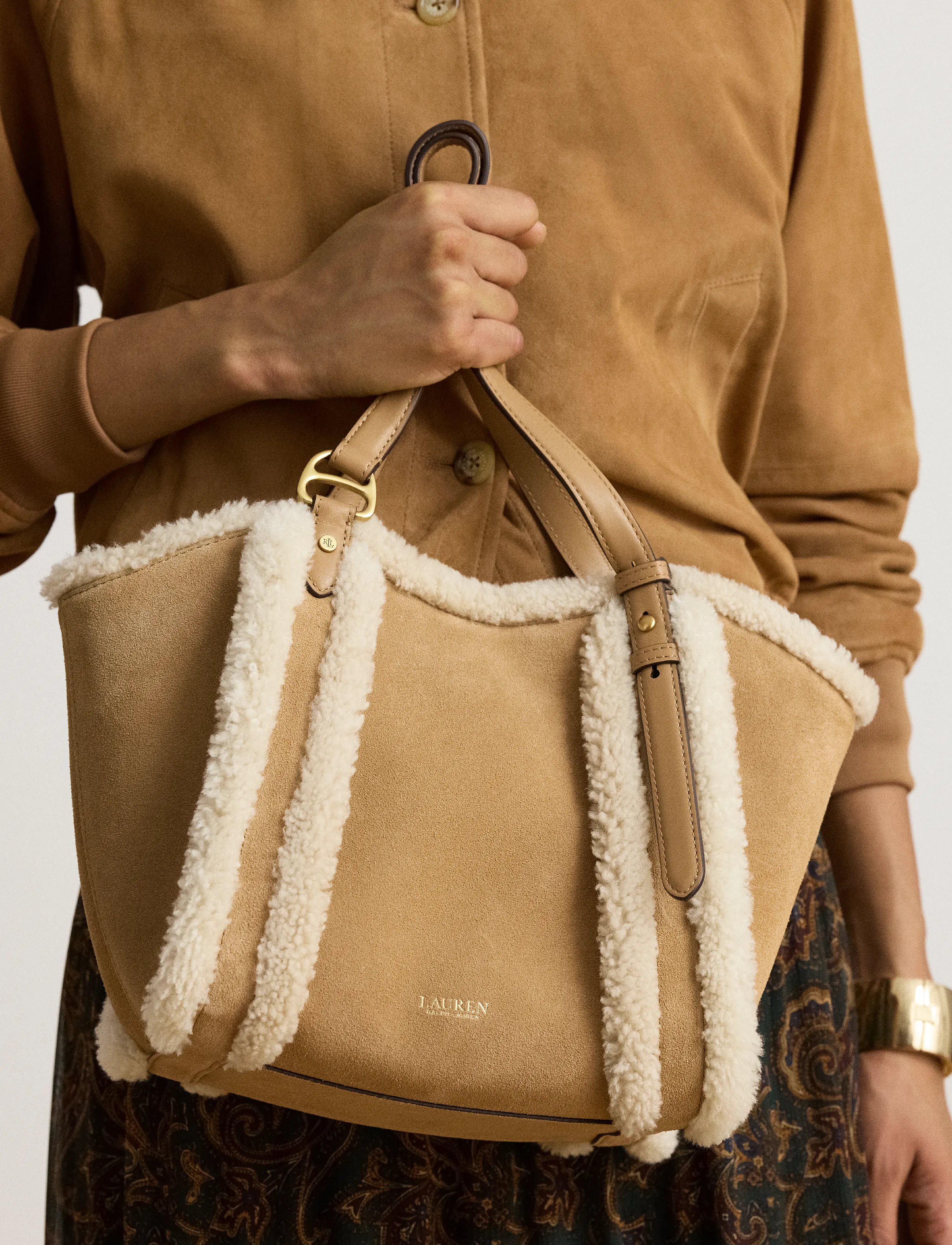 Lauren Ralph Lauren - Shearling-Trim Small Tasha Tote Bag - camel/natural - 3