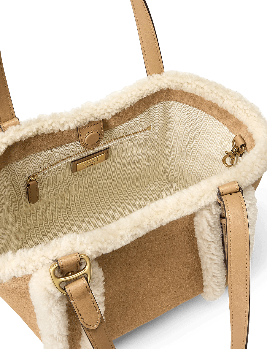 Lauren Ralph Lauren - Shearling-Trim Small Tasha Tote Bag - camel/natural - 4