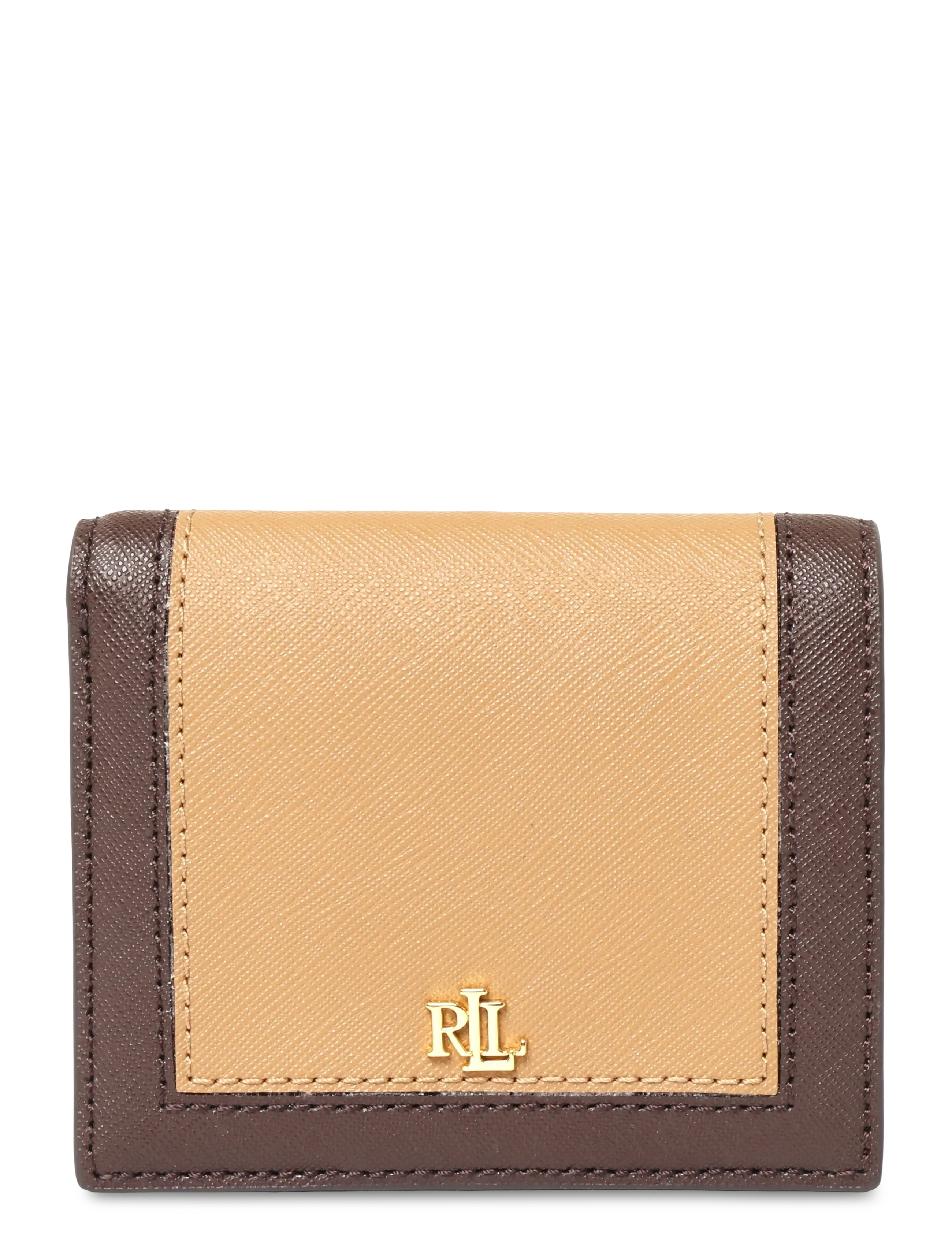 Lauren Ralph Lauren PIECD CRSSHTCH LTHR-CMPCT WALLET-WL - Punge & Kortholdere - CAMEL/CHESTNUT BR / beige