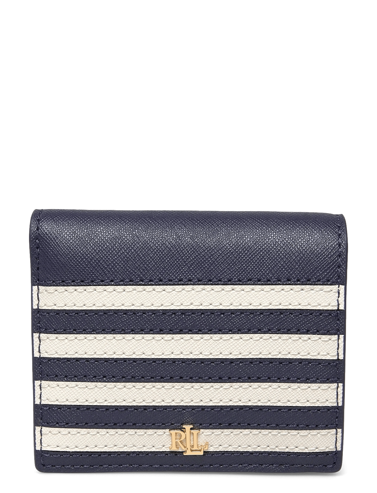 Color-Blocked Leather Compact Wallet Navy Lauren Ralph Lauren