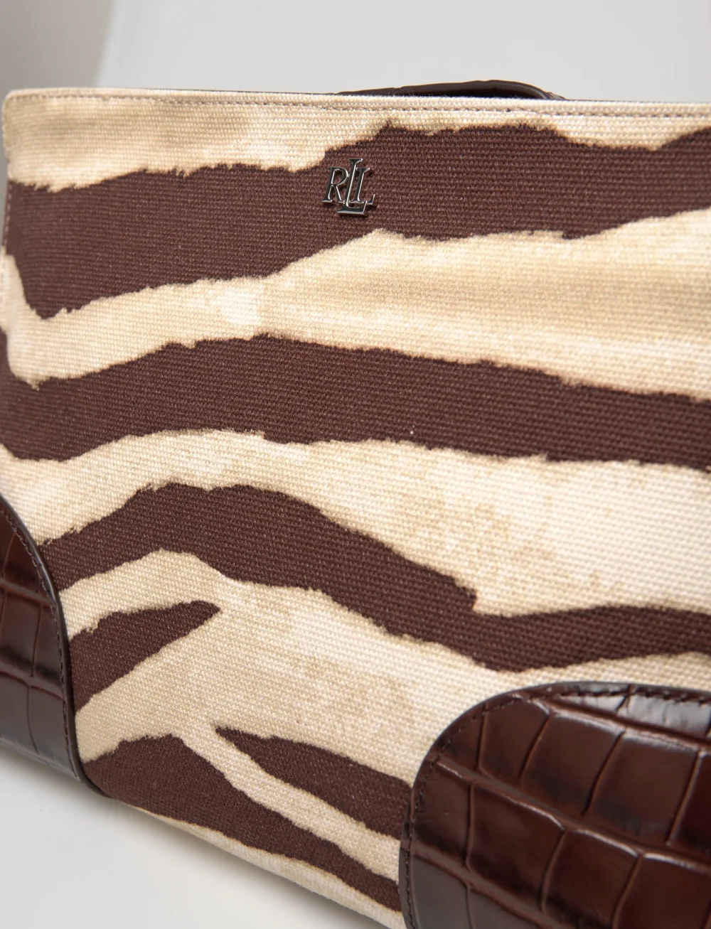 Lauren Ralph Lauren - PRNT CVS/LG CROC EM-TOP ZIP PCH-PCH - henkeltaschen - zebra/dark hickor - 4