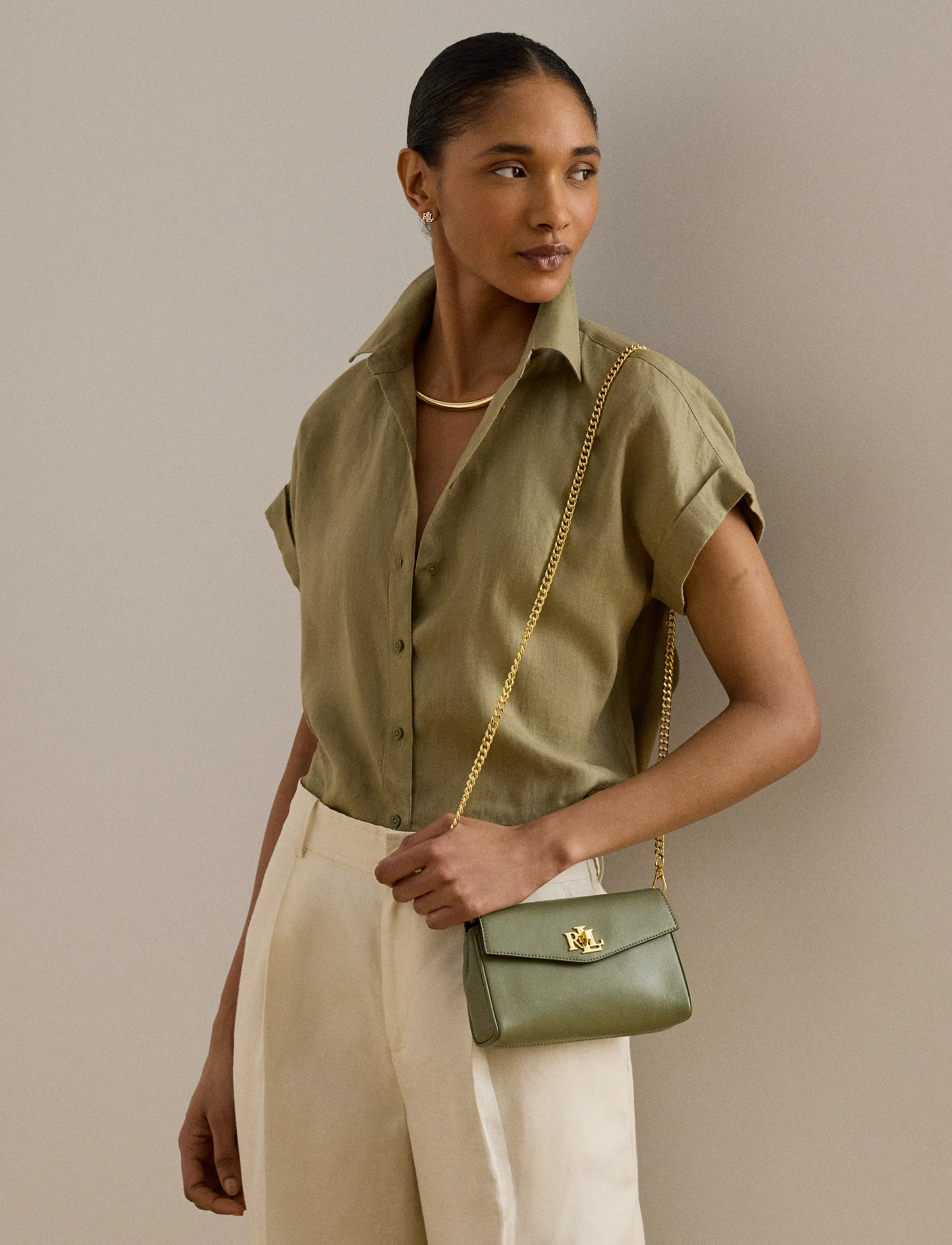 Lauren Ralph Lauren - SOFT NAPPA-TRN WRST CRS-WOC-LRG - særlige begivenheder - sage green - 3