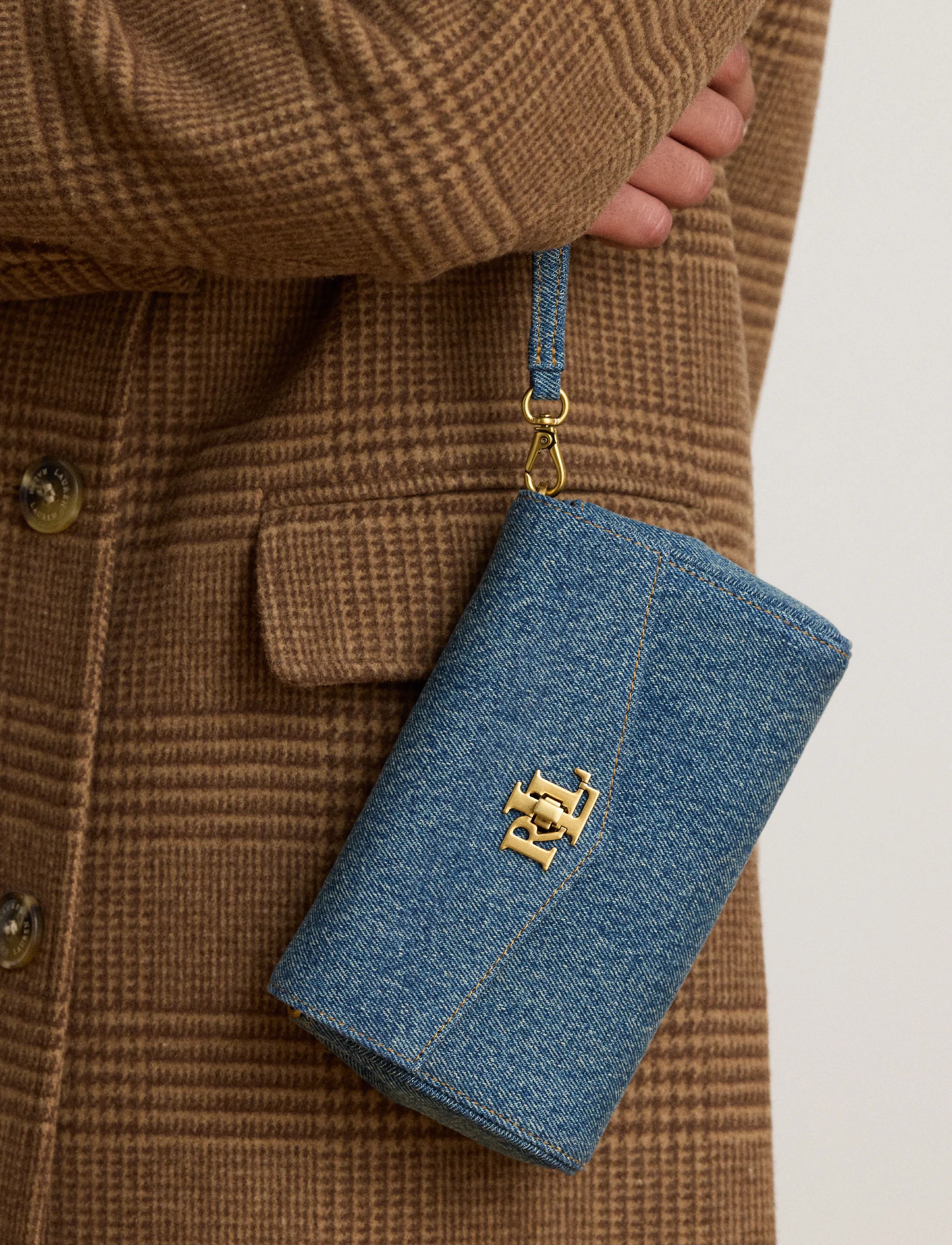 Lauren Ralph Lauren - Denim Turn-Lock Wristlet Crossbody - crossbody bags - oxford blue/laure - 5