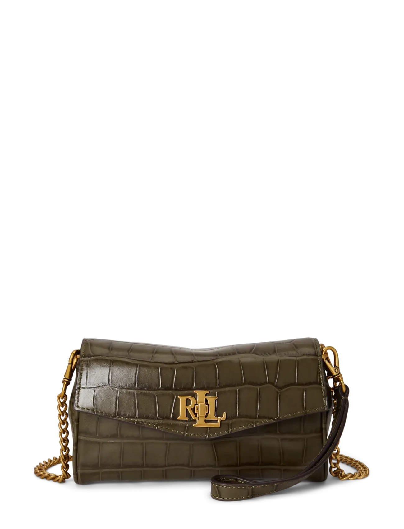 Lauren Ralph Lauren Embossed Turn-Lock Wristlet Crossbody, Kvinder, Krokodillepræget Crossbody Pung, Kakigrøn, Str: ONE SIZE
