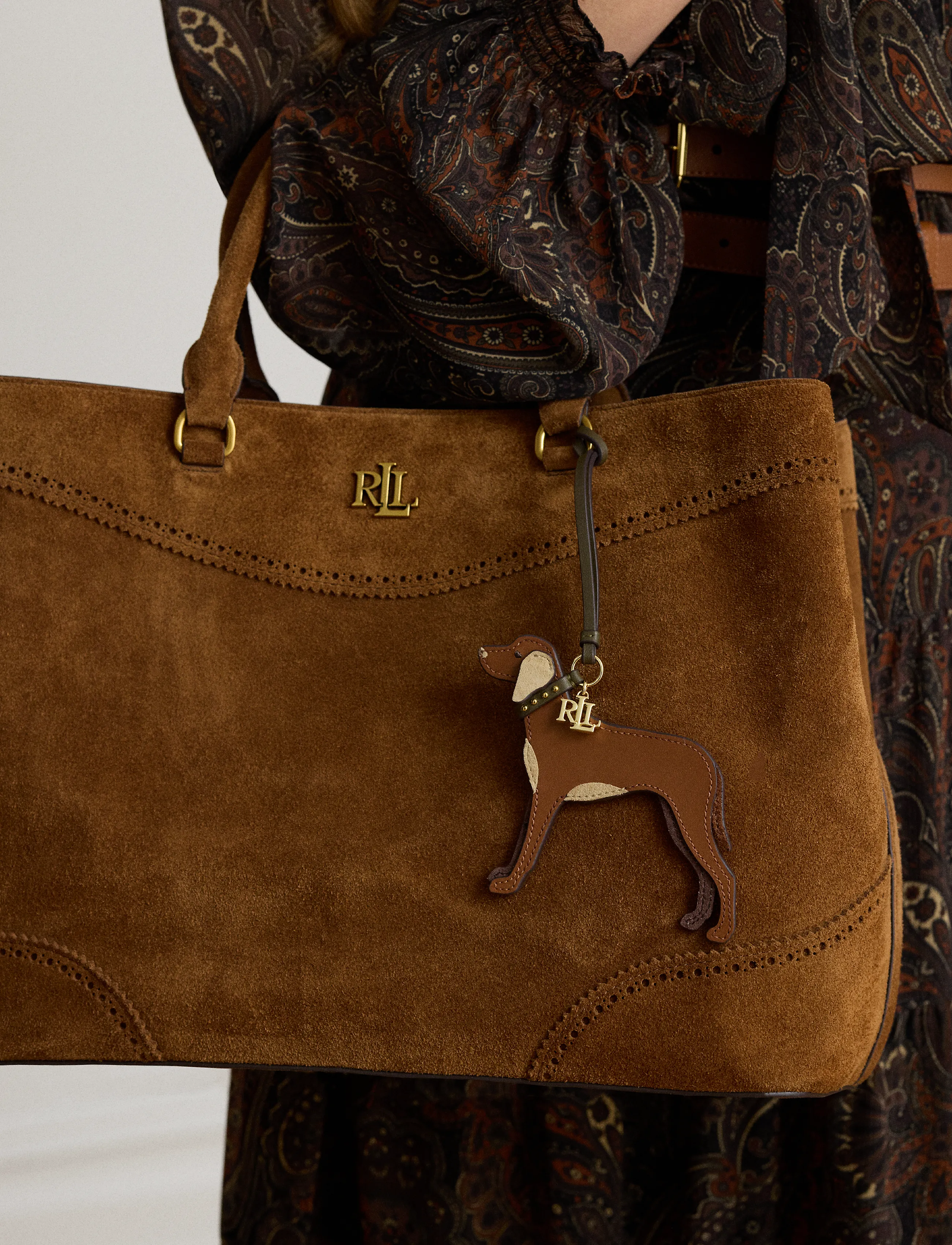 Lauren Ralph Lauren - Suede-Trim Leather Vizsla Charm - nøgleringe & bag charms - lauren tan/tan/bo - 2