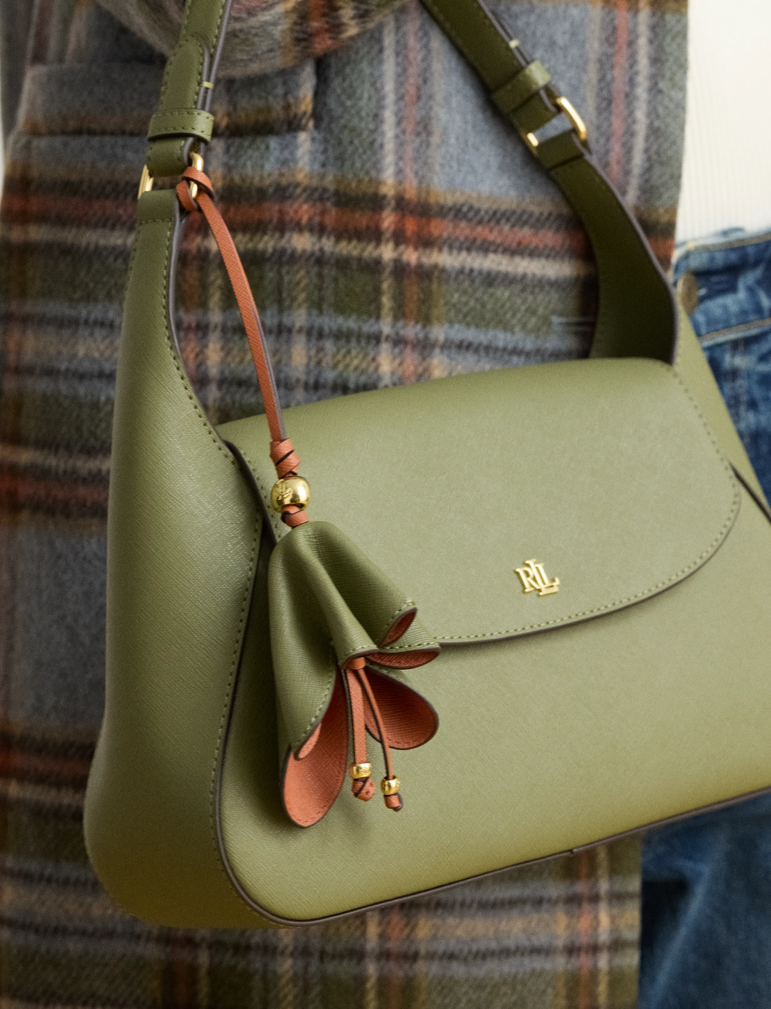 Lauren Ralph Lauren - Two-Tone Leather Flower Charm - key rings & bag charms - sage green/red te - 2